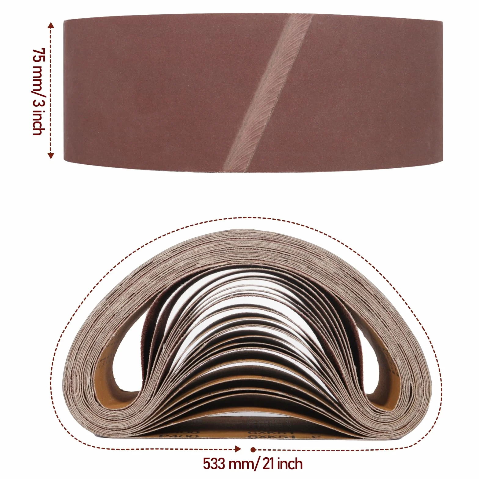 Pas Piaskowy 75 mm x 533 mm, 21 -Częściowy Zestaw Paska Piasku, Każdy 53x Rozmiar Cząstek 80/120/150/180/240/320/400, Dla Piaskowców Pasów, Szlifowania, Szlifowania Drewna