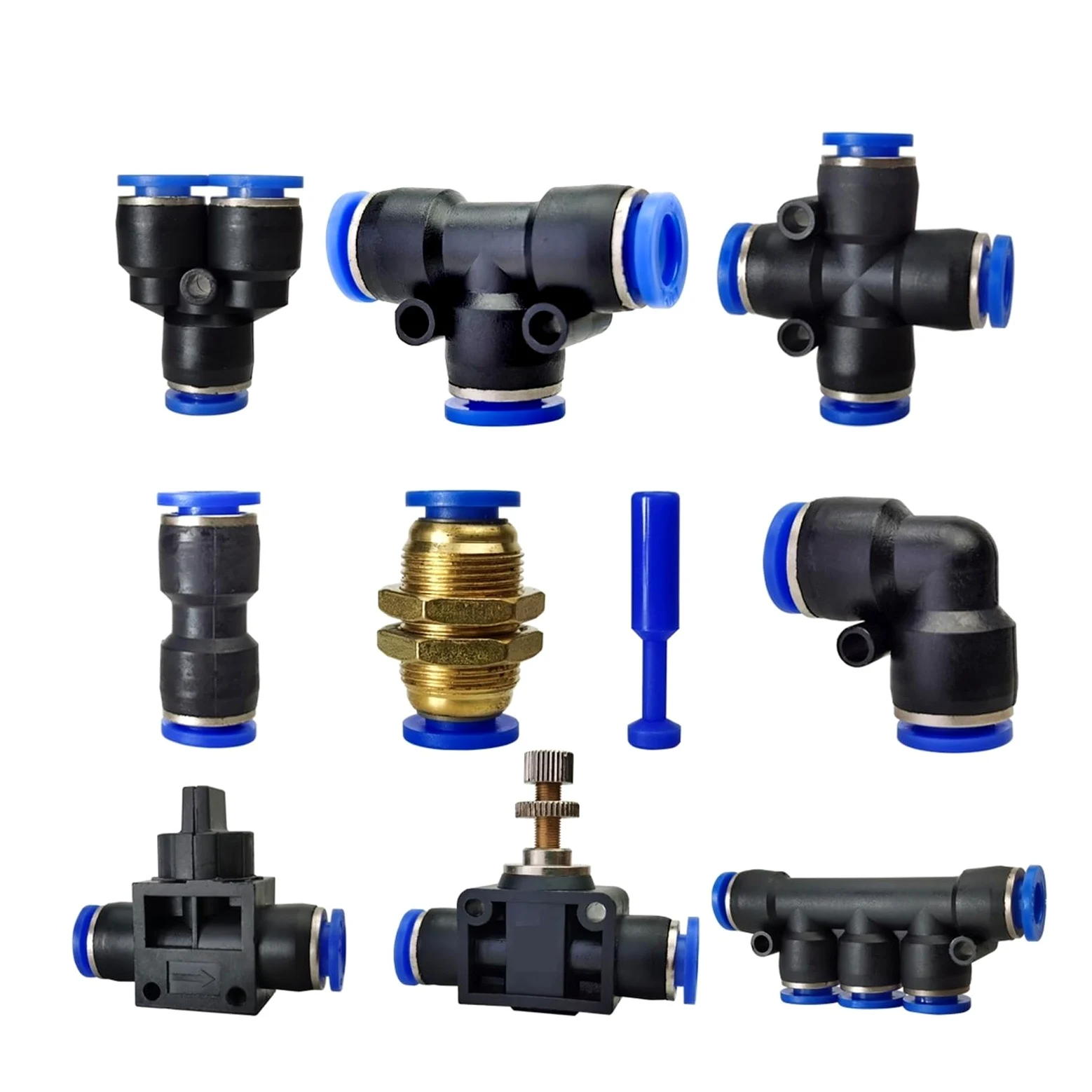 Łączniki pneumatycznych kanałów powietrznych, wciś Zestaw 10 plastikowych szybkozłączek pneumatycznych do węży pneumatycznych 4–12 mm w kolorze czarnym i niebieskim(Lsa,Use 12mm hose)