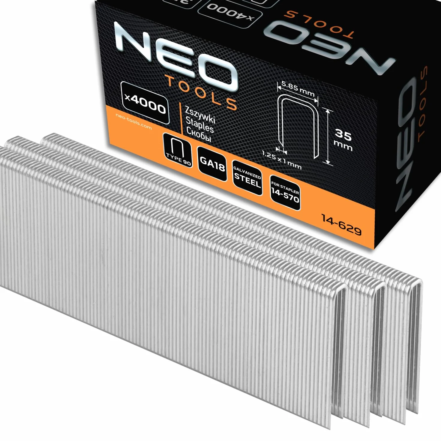 NEO TOOLS Ocynkowane zszywki do skoroszytów pneumatycznych (do modelu NEO 14-570), GA18, typ 90 (4K), długość 10-40 mm, 4000 sztuk, z drutu stalowego, ocynkowane, odporne na korozję (35 mm)