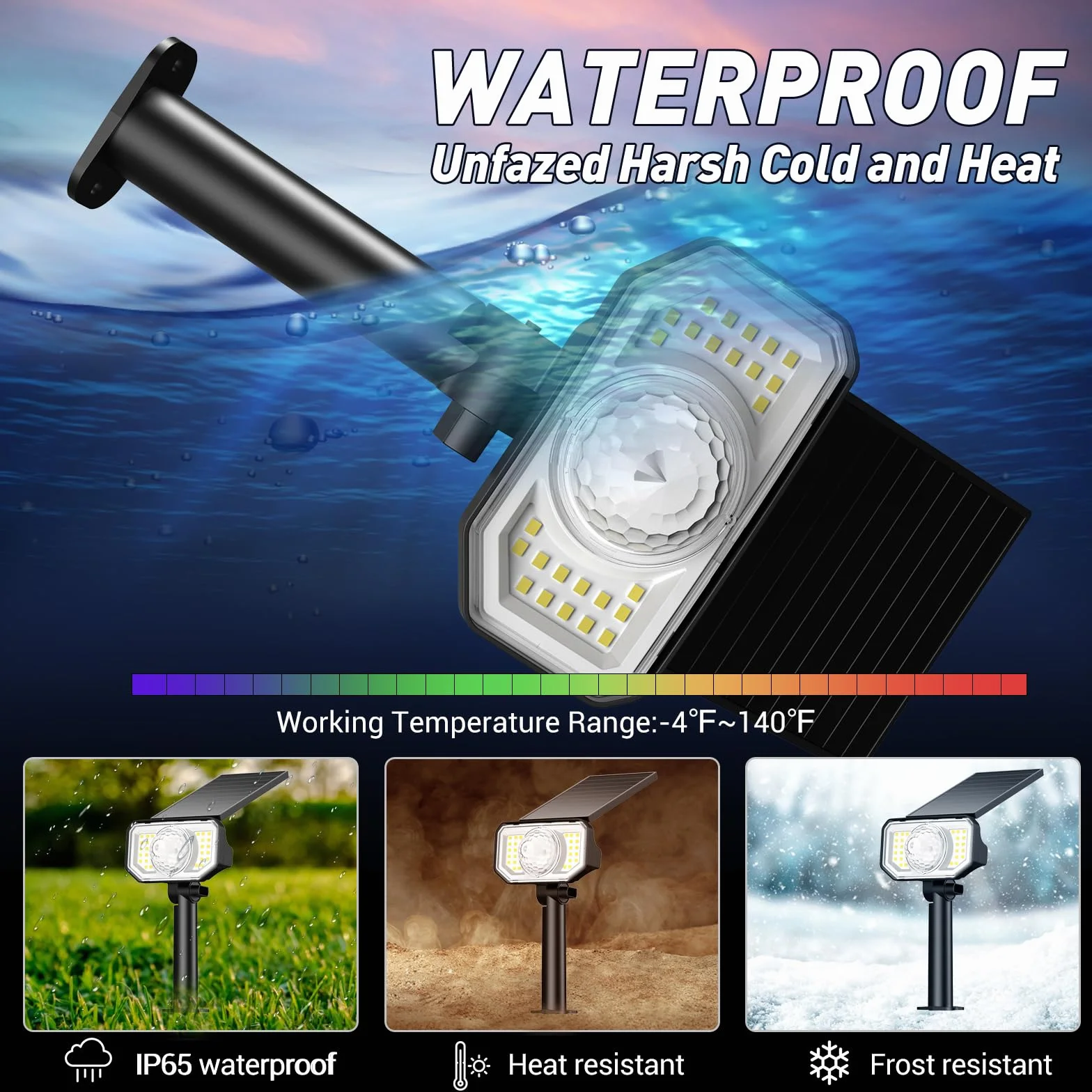 Quntis 26+1 LEDs Solar Garden Solar Light Warm White Solar Reflektor LED z 2 soczewkami, 3 tryby światła słonecznego na zewnątrz lampy na podwórko, patio, chodnik, trawnik, podjazd