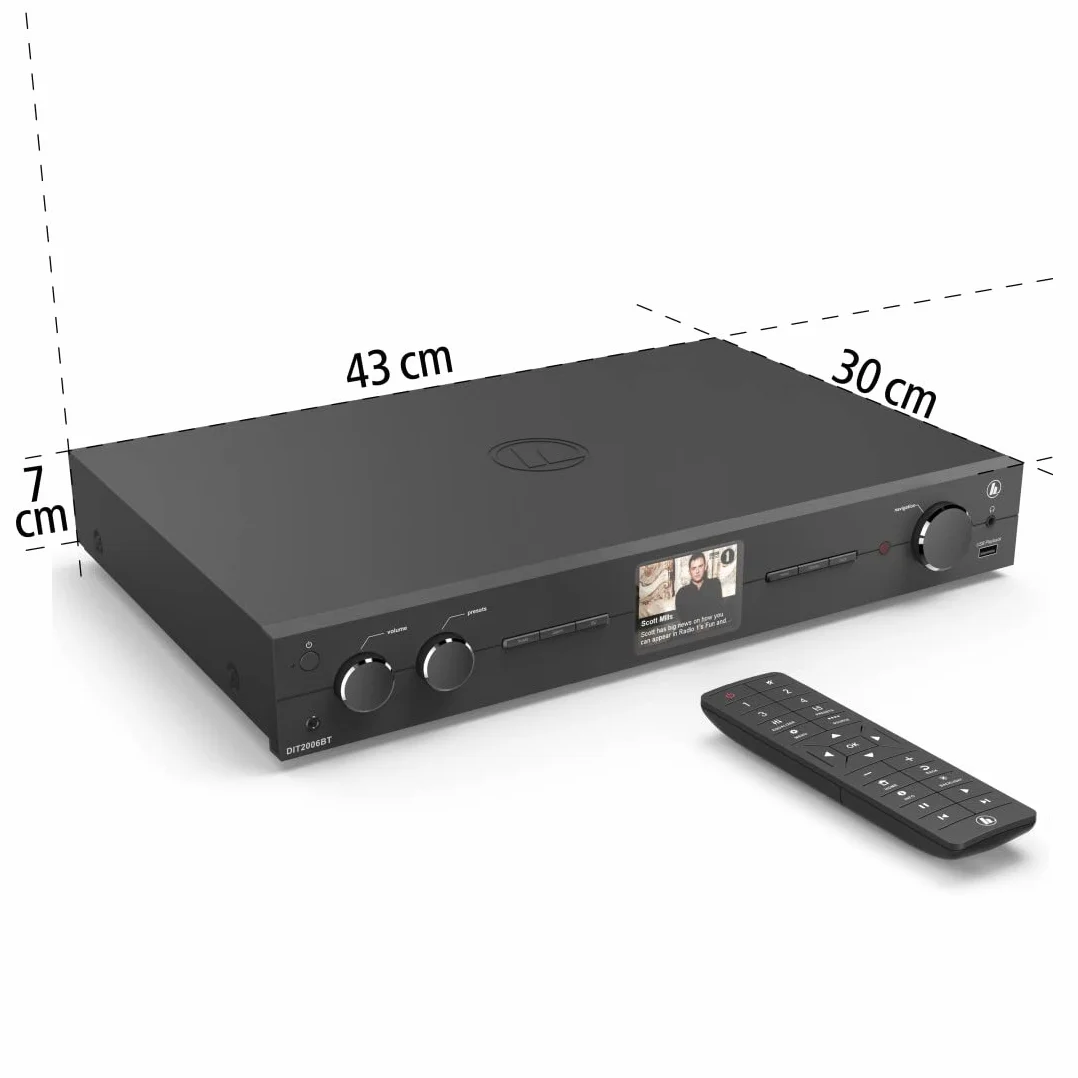 Hama Tuner HiFi DIT2006BT z radiem internetowym, DAB/DAB+, Bluetooth (tuner HiFi z radiem internetowym, radio cyfrowe/FM, Wi-Fi, odbiornik stereo Spotify, pilot zdalnego sterowania, USB/AUX, budzik)