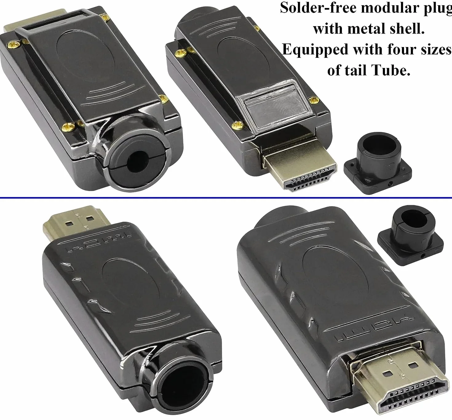 Adapter zacisku śrubowego bez lutowania HDMI, męski moduł bez lutowania, wtyczka puszka rozgałęźna HD, moduł sygnałowy z metalową obudową. (2 szt./męski)