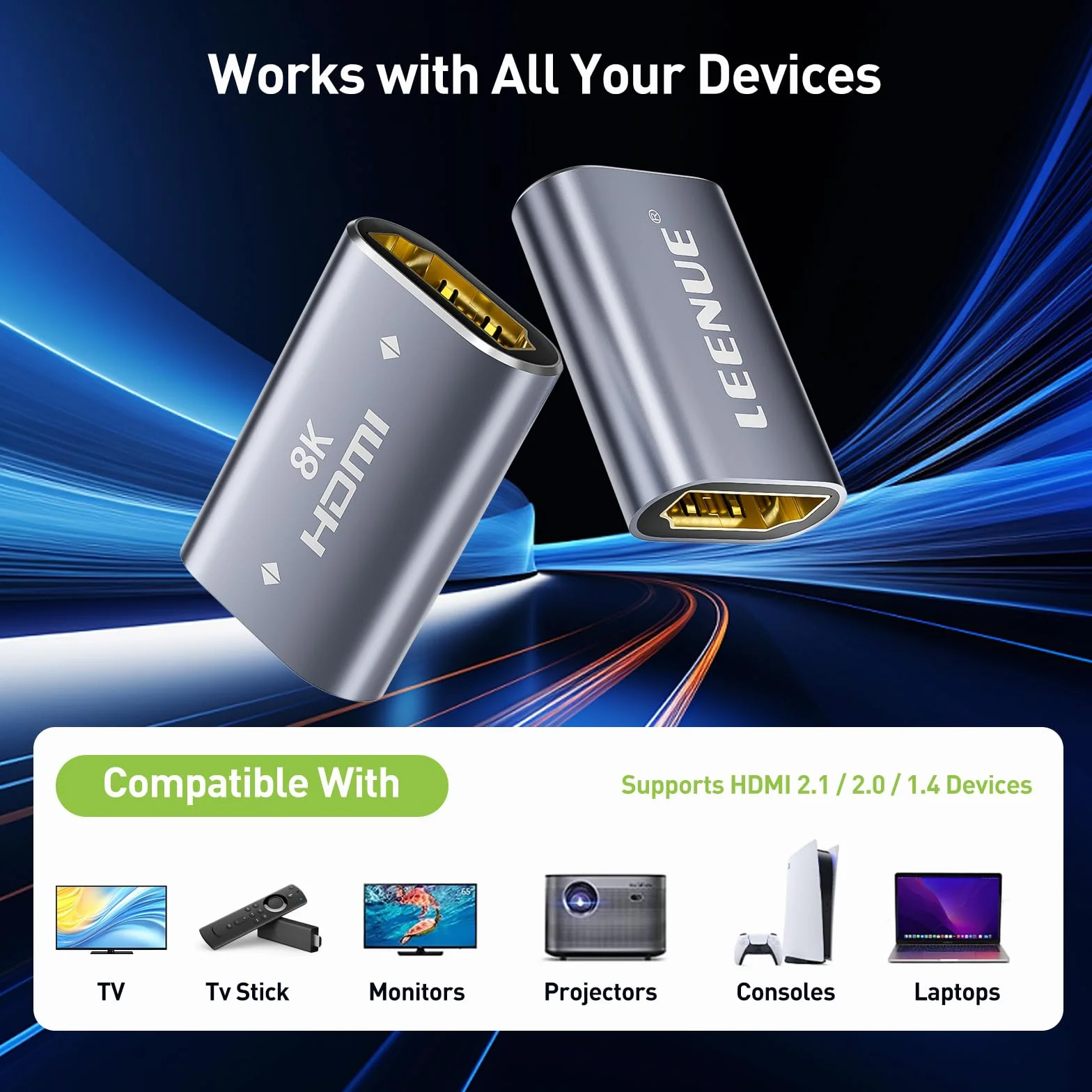 Złącze HDMI 8K żeńskie na żeńskie, aluminiowy adapter HDMI 2.1 60Hz 4K 120Hz