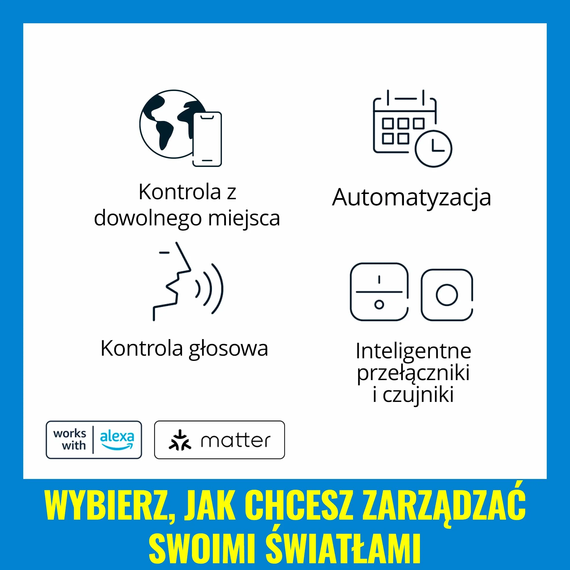Szklany reflektor punkt WiZ Smart LED GU10, kolor i regul odcień białego światła, odpowiednik 50 W, 2200K–6500K, 345 lumenów, przyciemn, działa z Alexą, Google Assistant i Apple Home, op. 4 szt.