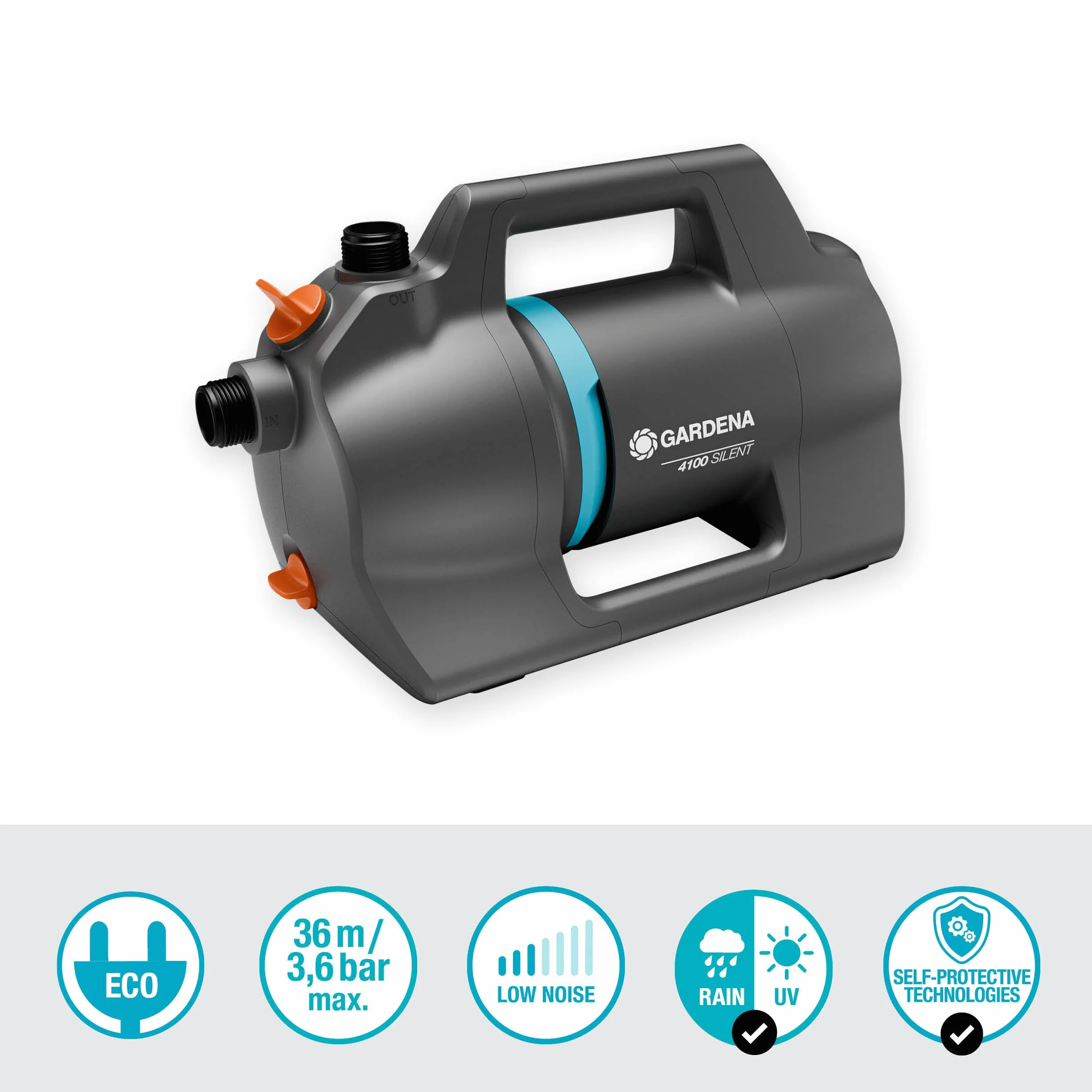 Gardena pompa ogrodowa 4100 Silent 550W 4100 l/h 3,5 m zasysanie 20 m wąż Classic