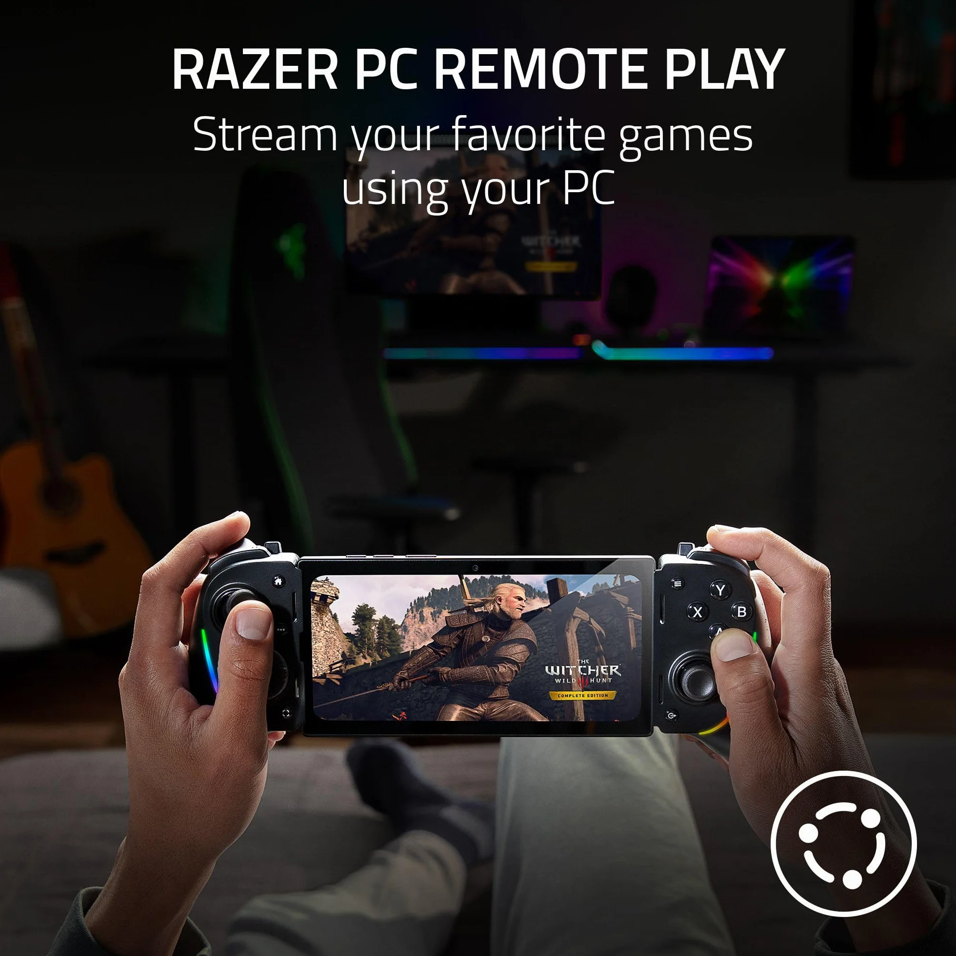 Razer Kishi Ultra USB-C - kontroler do gier na Androida, iPhone'a z serii 15 i 16, iPada Mini A17 Pro i 6 (haptyka Sensa HD, RGB, ładowanie passthrough, przyciski mecha-taktyczne i D-pad) Czarny