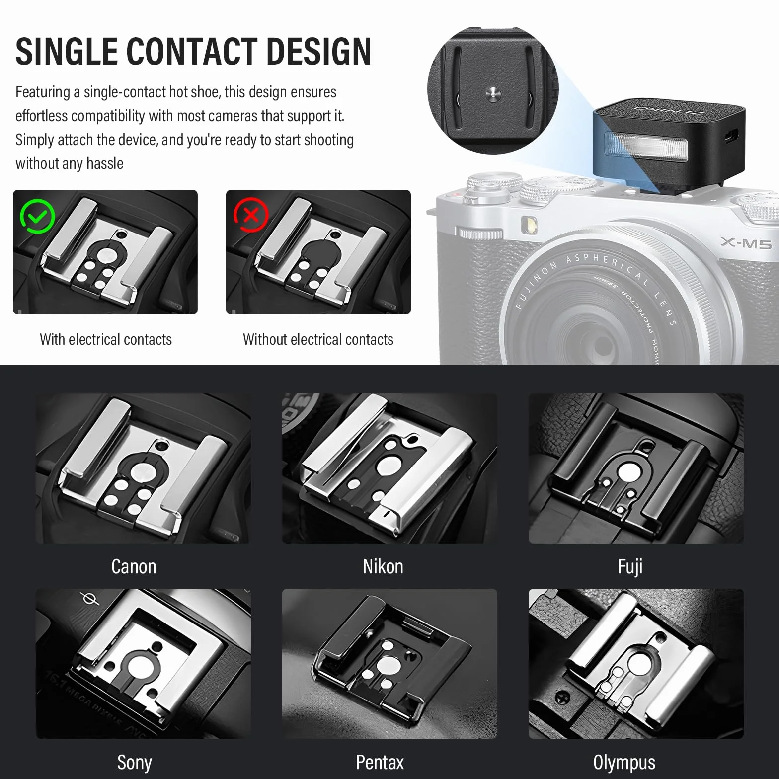 ZENIKO ZF04 Mini Speedlite Mini Flash Camera CCT 6500 k±200k 372 pełna moc błysk 2 poziomy mocy Kompatybilny z Canon Nikon Sony Fuji Olympus Panasonic(czarny)