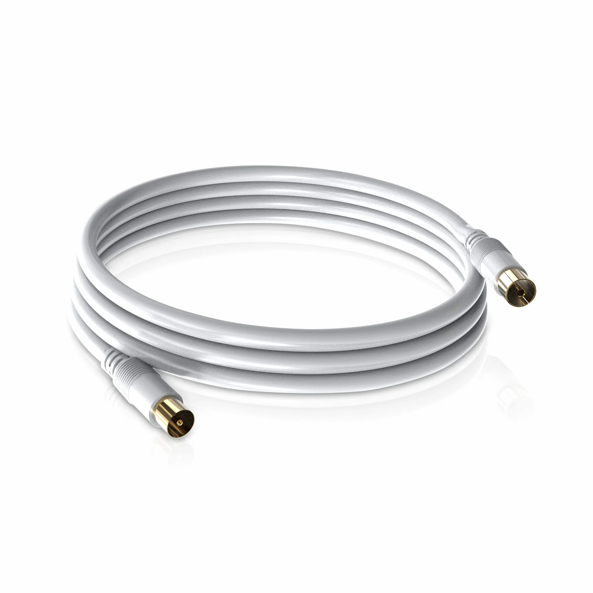 Conecto HQ kabel antenowy DVB-C, DVB-T/T2-4K UHD 1080p Full HD HDTV 3D, koncentryczny, wtyczka TV/gniazdo, podwójne ekranowanie, pozłacana wtyczka, biały, 1,5 m