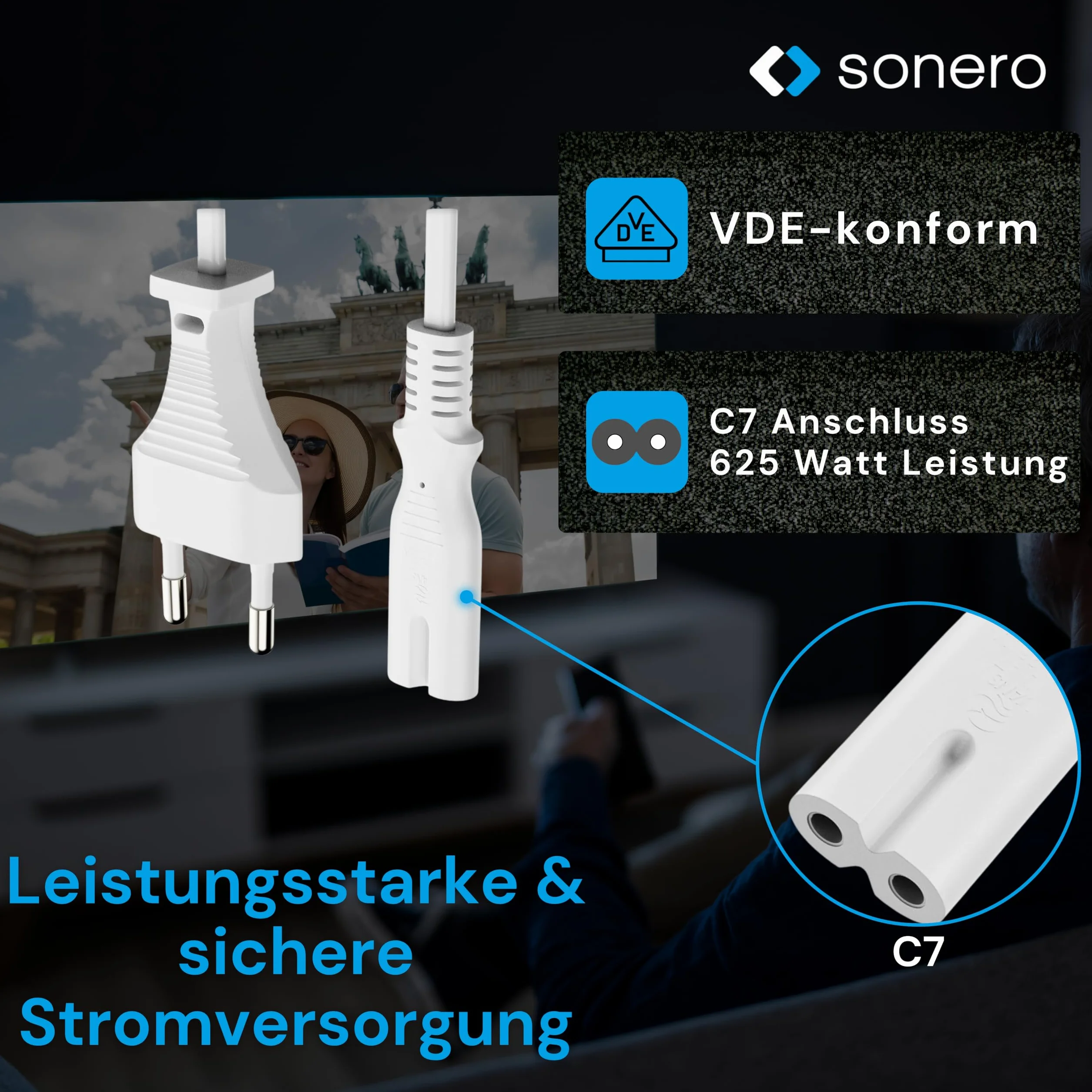 sonero Kabel zasilający 2-biegunowy 3,0 m Euro C do IEC C7 do TV PS5 PS4 PS3