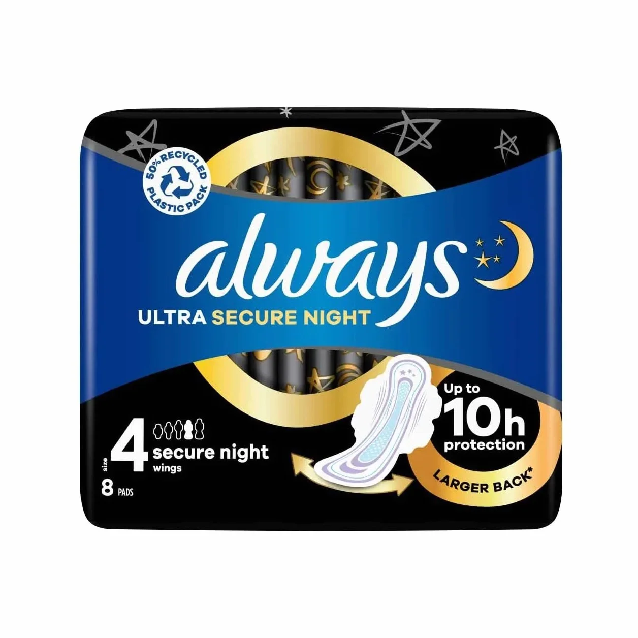 Always Ultra Night rozmiar 4 ze skrzydłami, 8 sztuk