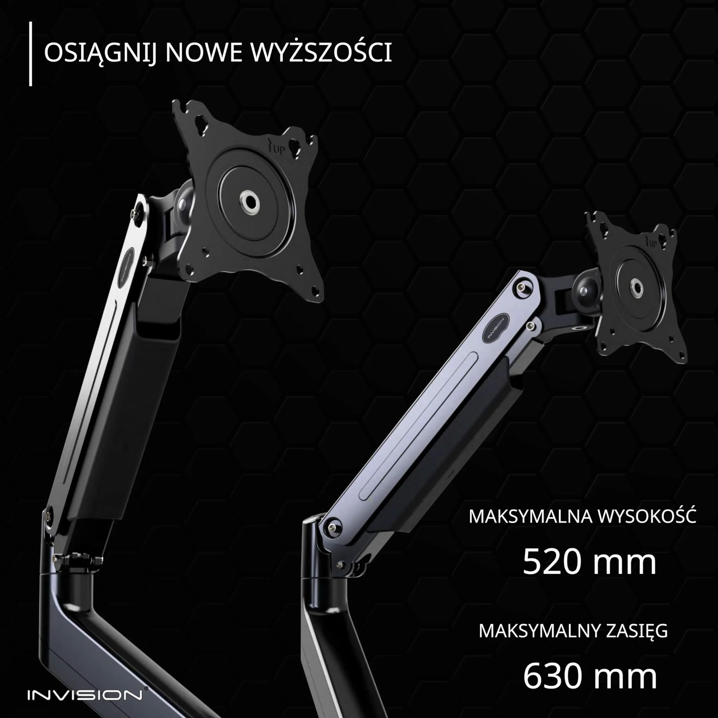 Invision Uchwyt na 2 Monitory do Płaskich i Zakrzywionych Ekranów 24-35 cali, Uchwyt na 2 Monitory z Regulacją Wysokości, 2-15kg/Ramię, Uchylny, Obrotowy, VESA 75/100 mm, Mocowanie do Stołu (MX900)