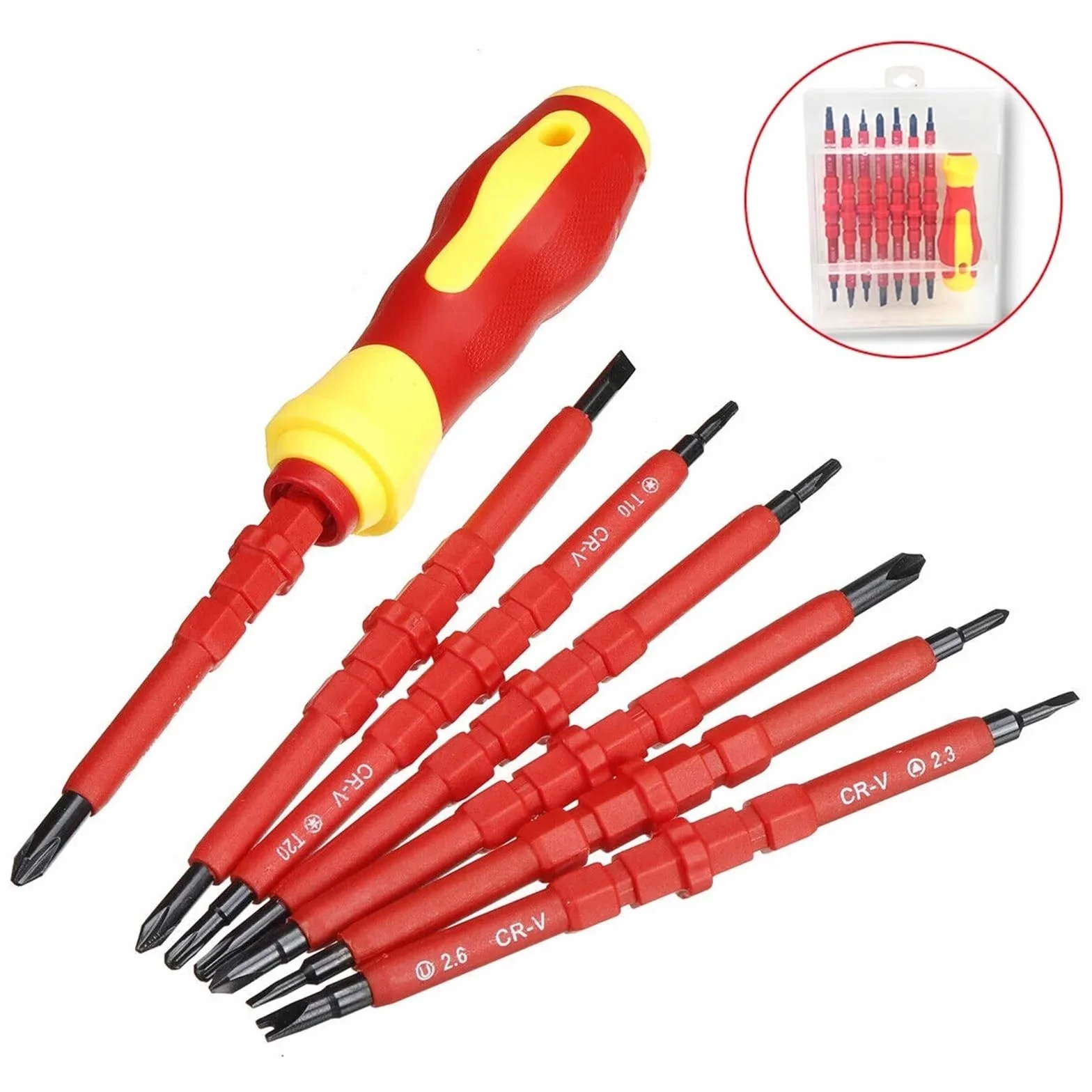 Zestaw izolowanych śrubokrętów dla elektryków - ergonomiczny uchwyt, odpowiedni do prac elektrycznych, wkrętaki nasadowe i gniazdowe Szerokie Zastosowanie(14pcs)