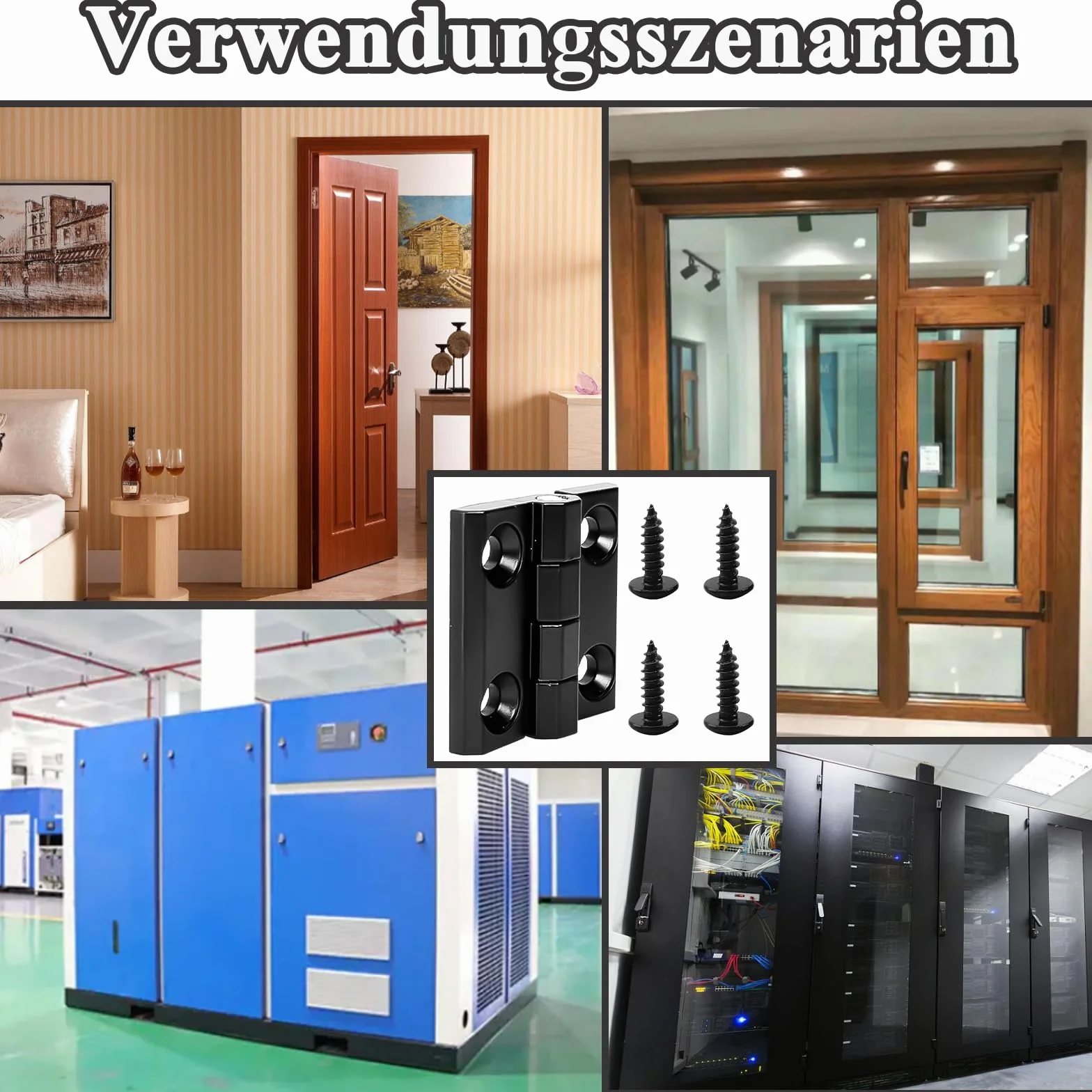 Zawiasy czarne, 4 sztuki, zawiasy składane, ze stali nierdzewnej, zawiasy do dużych obciążeń, do zamkniętych drzwi wewnętrznych i zewnętrznych, z 16 śrubami