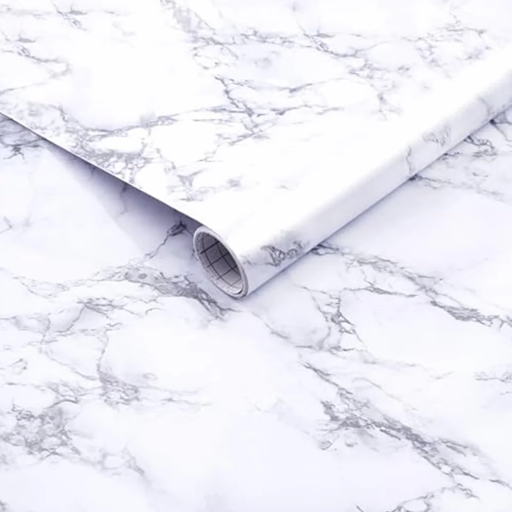 Arthome Marmurem Samoprzylepna Tapeta,90cmx3m Dekoracja Folia Samoprzylepna Tapeta Wodoodporna BłYszcząCego PVC,Odporna Olej,Papier BiałYm Granitem,Papier Winylowy do Powierzchni Mebli,Kuchni