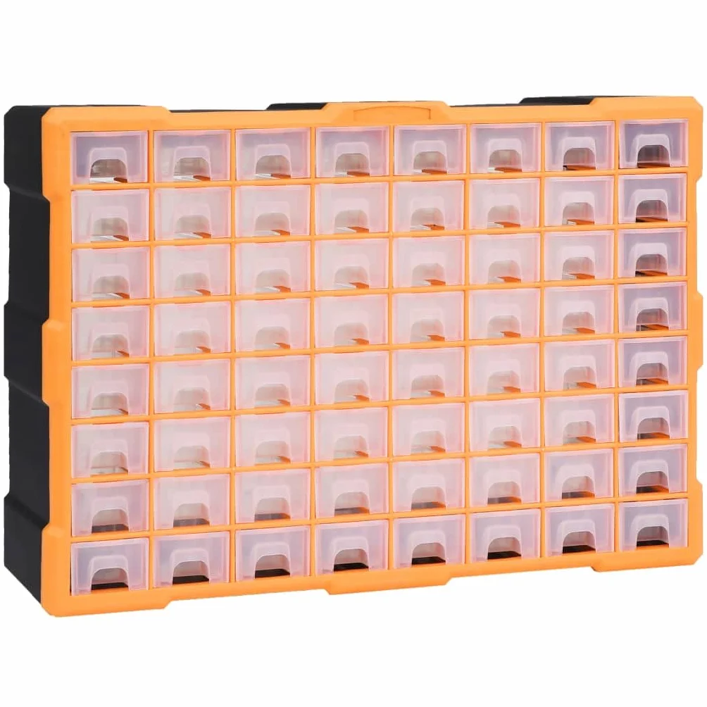 Wielofunkcyjny organizer z 64 szufladami, tworzywo sztuczne PP, 52 x 16 x 37,5 cm, do montażu na ścianie, skrzynka na narzędzia, skrzynka na drobne części