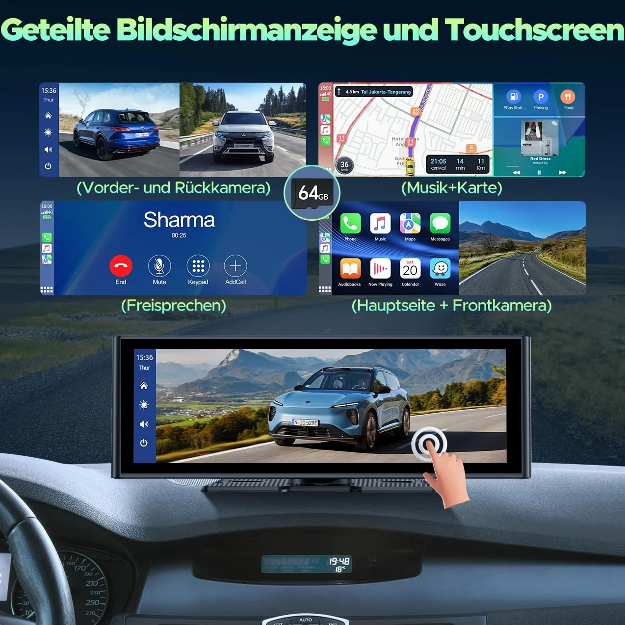 Lamto Radio Samochodowe 9,26" Apple Carplay Android Auto Przednia Kamera 4K 1080P Bluetooth 5.0 FM