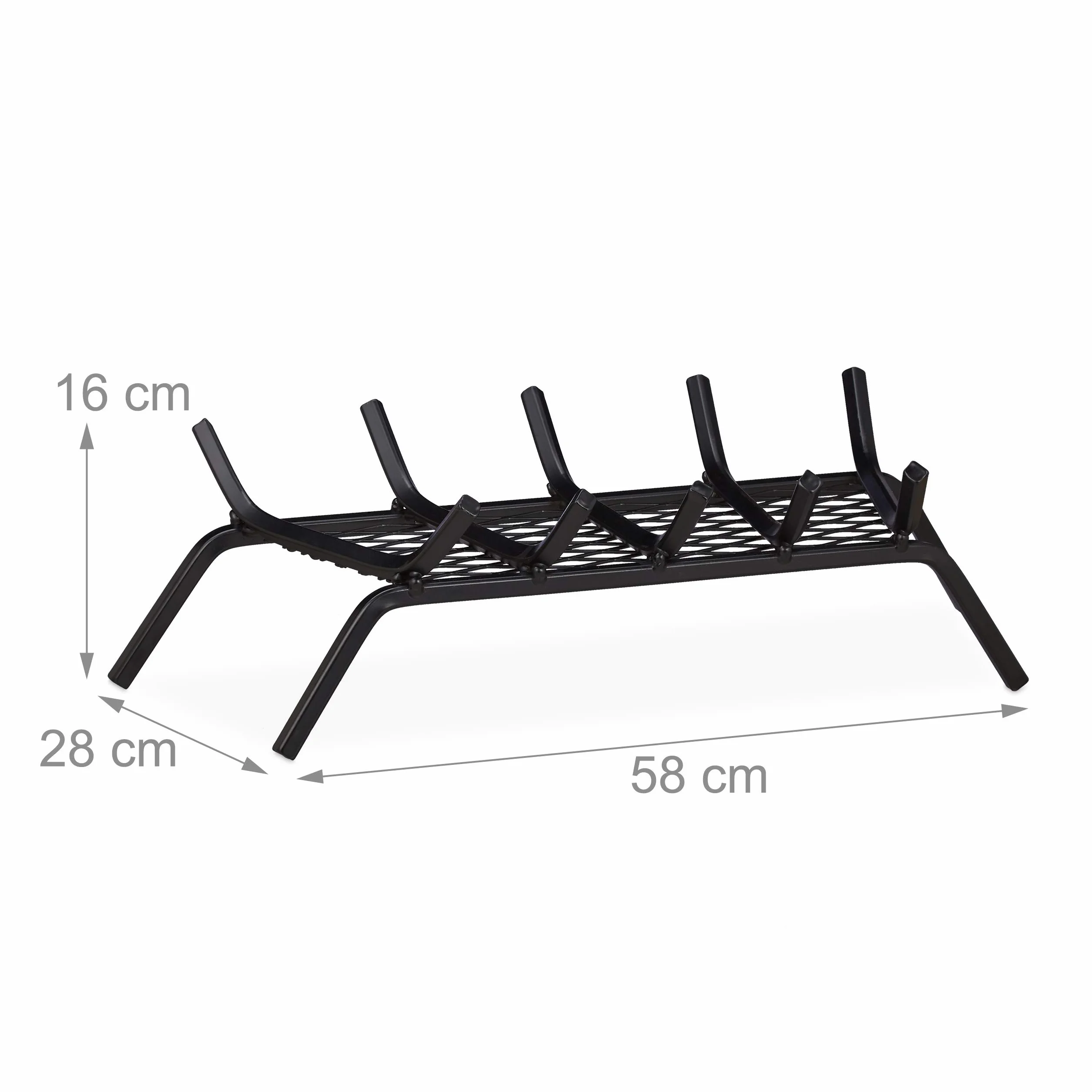 Relaxdays, czarny ruszt kominkowy, prostokątny, stal, kominek i kominek do grilla, masywny i wytrzymały, ruszt ogniowy z nóżkami, wys. x gł.: 16 x 58 x 28 cm, 16 x 58 x 28 cm, L