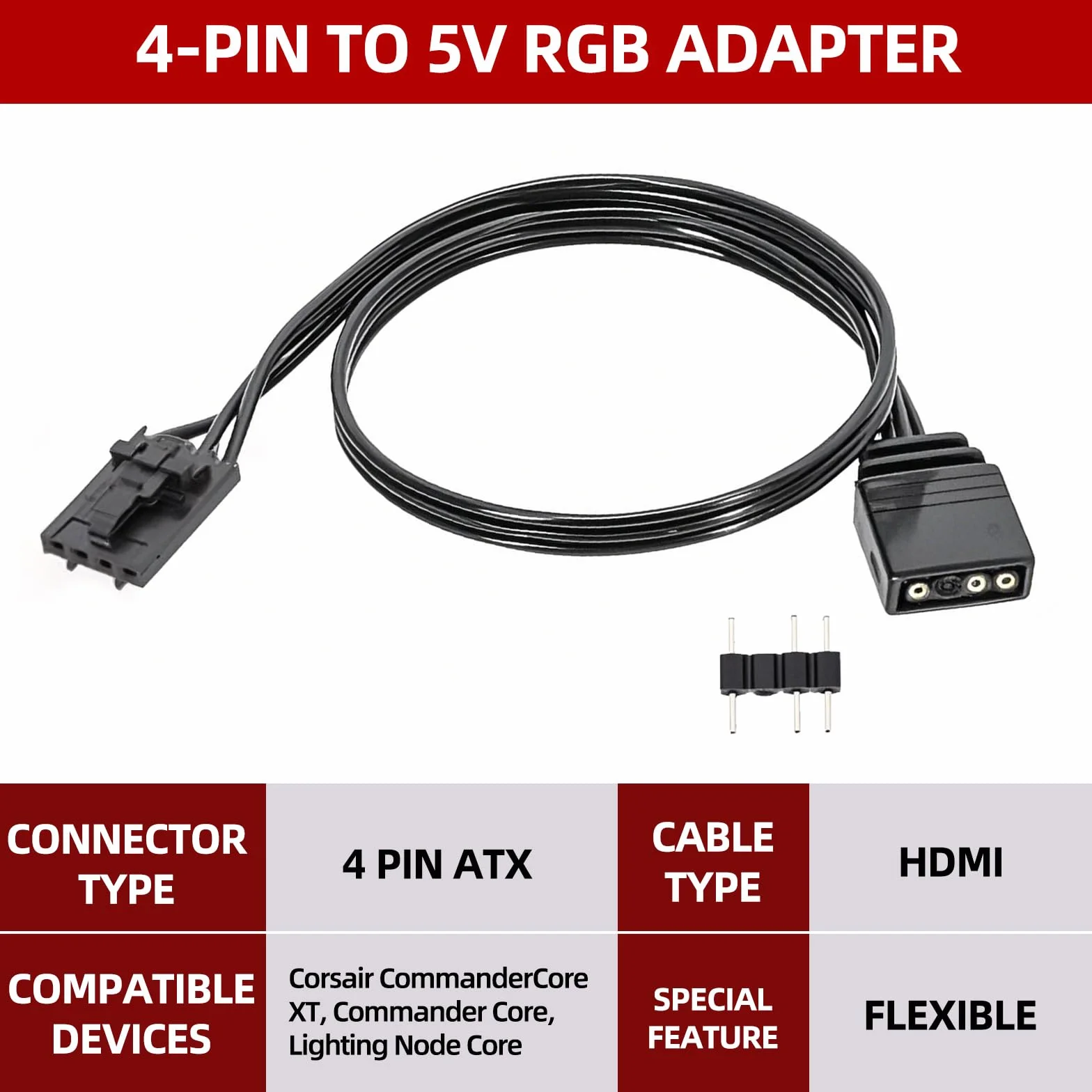Kabel adaptera do kontrolera Corsair, kompatybilny z QL LL120 ICUE, Godlight Sync, rozdzielacz RGB, Control Hub, długość 25 cm