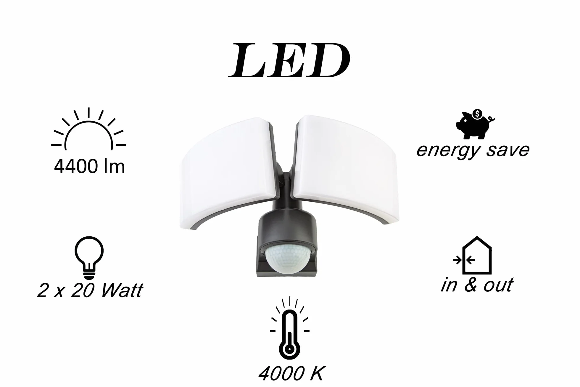 HUBER Reflektor LED z czujnikiem ruchu 360° 2 x 20 W 4400 lm IP65 antracyt