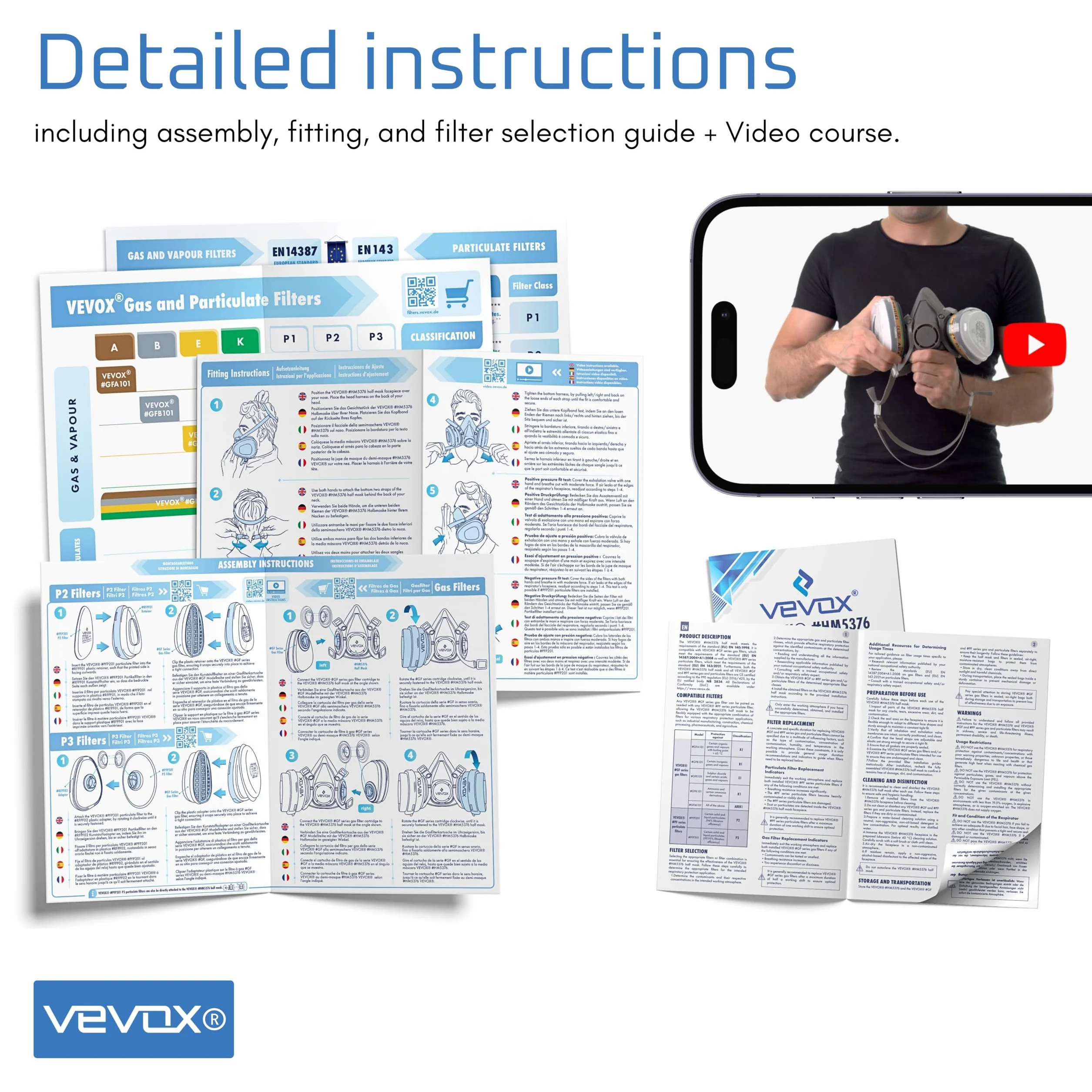 VEVOX® - Filtr do półmaski - do wyboru filtr cząstek P2, P3 lub filtr gazu A1, ABEK1 - wkłady filtrujące do maski/półmaski gazowej (A1 Filtr gazu - 2 sztuk)