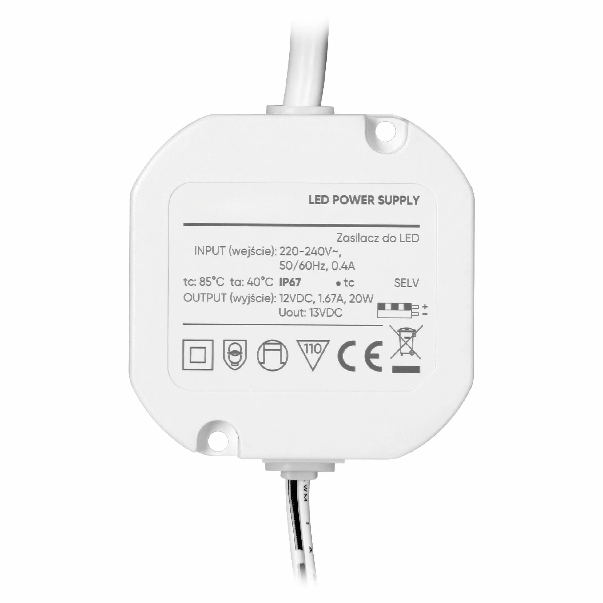 Zasilacz LED 12V Dopuszkowy 20W Plastikowa Obudowa Wysoka Odporność na Wodę Pył i Kurz Idealny do Oświetlenia Zewnętrznego - Diod Taśm Ledowych Neonów IP67 (20, Waty)