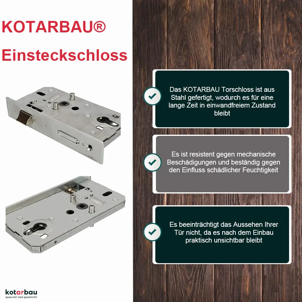 KOTARBAU® Zamek wpuszczany 72/55/40 mm ocynkowany do bram bramy uniwersalne do prawej i lewej strony