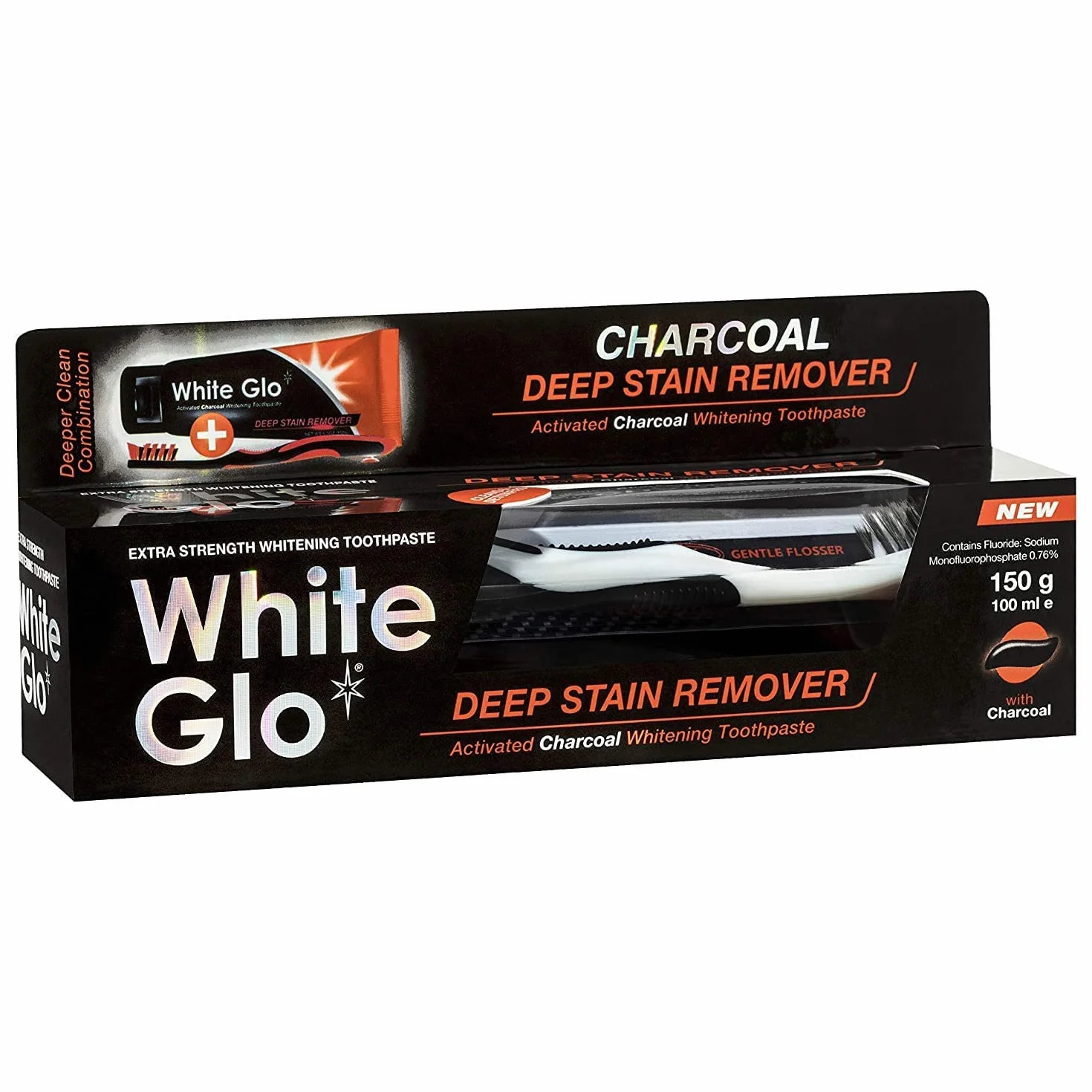 White Glo, Charcoal Deep środek do usuwania plam, pasta do zębów, czarna, 150