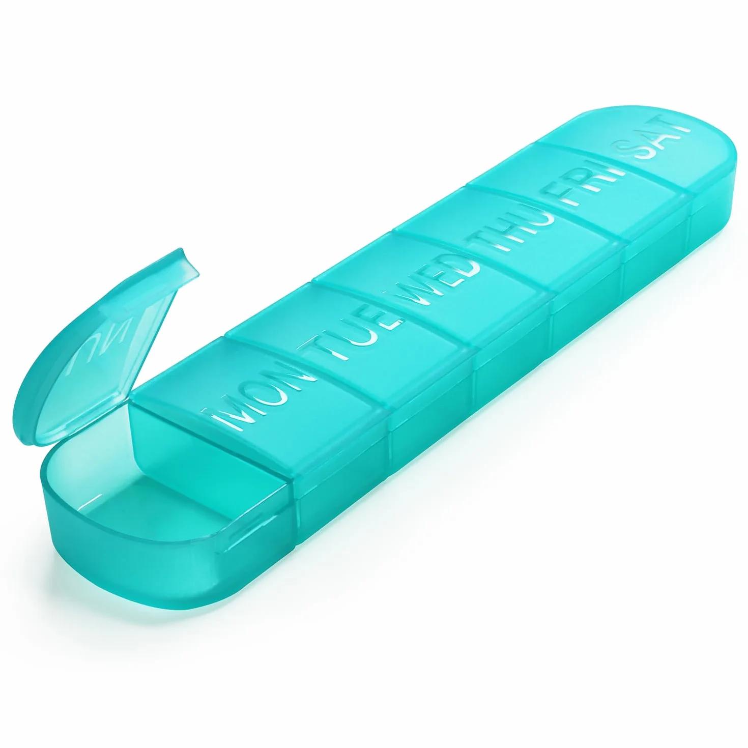 FHORAIN Tygodniowy organizator tabletek, 7-dniowe pudełko na tabletki, przenośny planner tabletek, codzienny pojemnik na witaminy do przechowywania oleju rybnego, witamin, suplementów (cyjan)