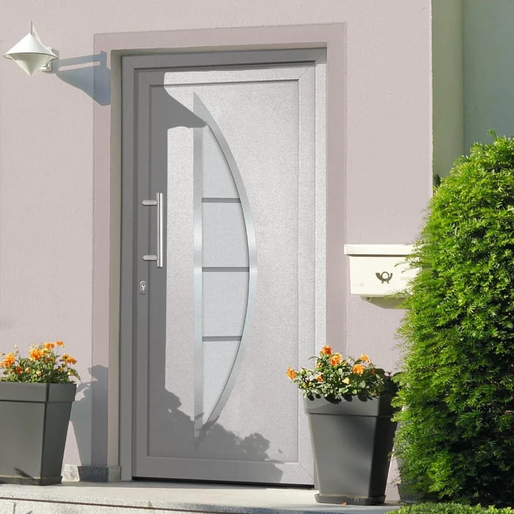 Białe przednie drzwi 108 x 200 cm zewnętrzna rama z PCW, szkło izolowane, 5-punktowy zamek, zawiasy 3D, aluminiowe wzmocnienie, stalowe wzmocnienie do domu, renowacja, nowa budowa