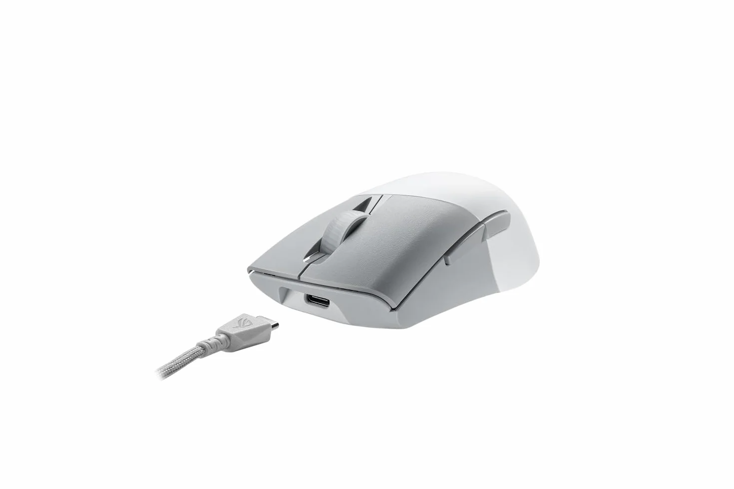 Asus ROG Keris Bezprzewodowa mysz do gier AimPoint, łączność trójtrybowa (2,4 GHz RF, Bluetooth, przewodowa), czujnik 36000 DPI, 5 programowalnych przycisków, ROG SpeedNova, wymienne przełączniki, kabel Paracord, biała