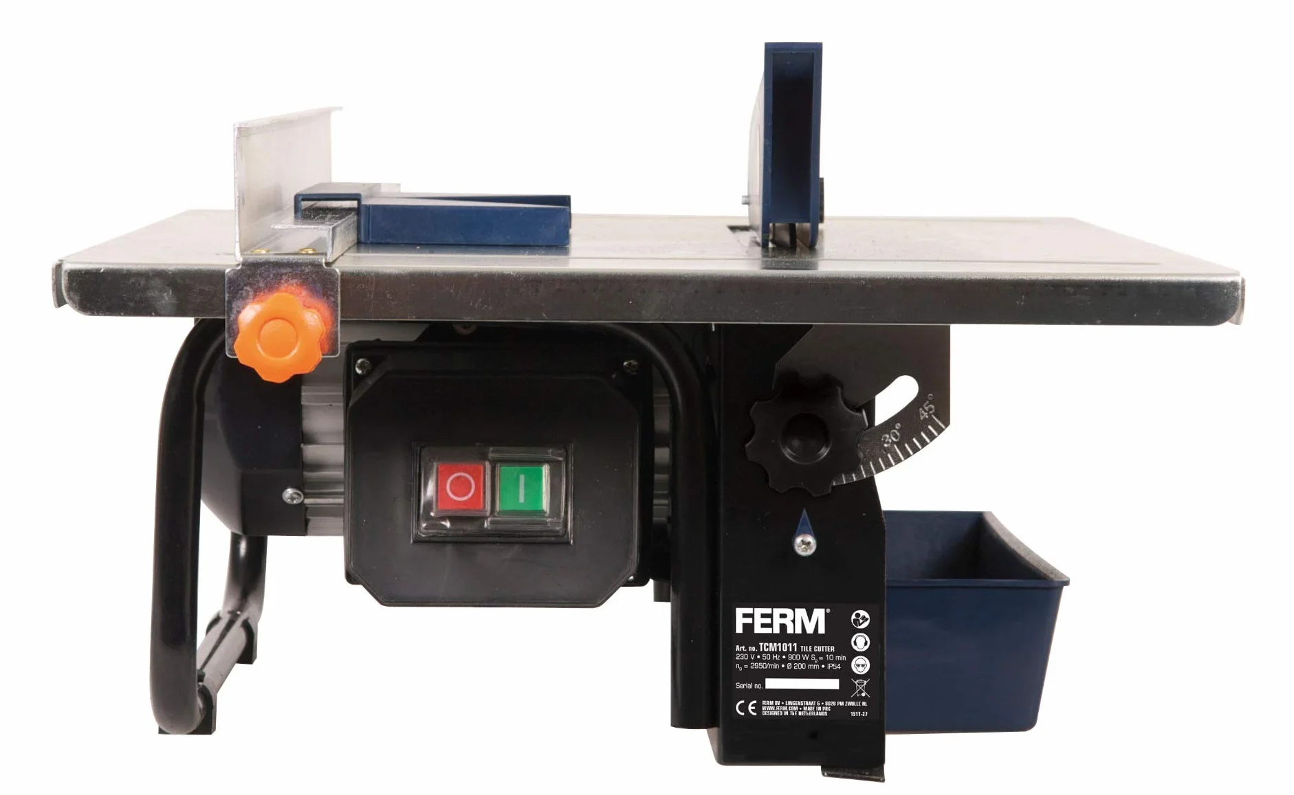 FERM Przecinarka do płytek 900 W - 2950/min - tarcza diamentowa 200 mm - brzeszczot chłodzony wodą - regulacja 0-45 stopni, czarny, niebieski, stal nierdzewna