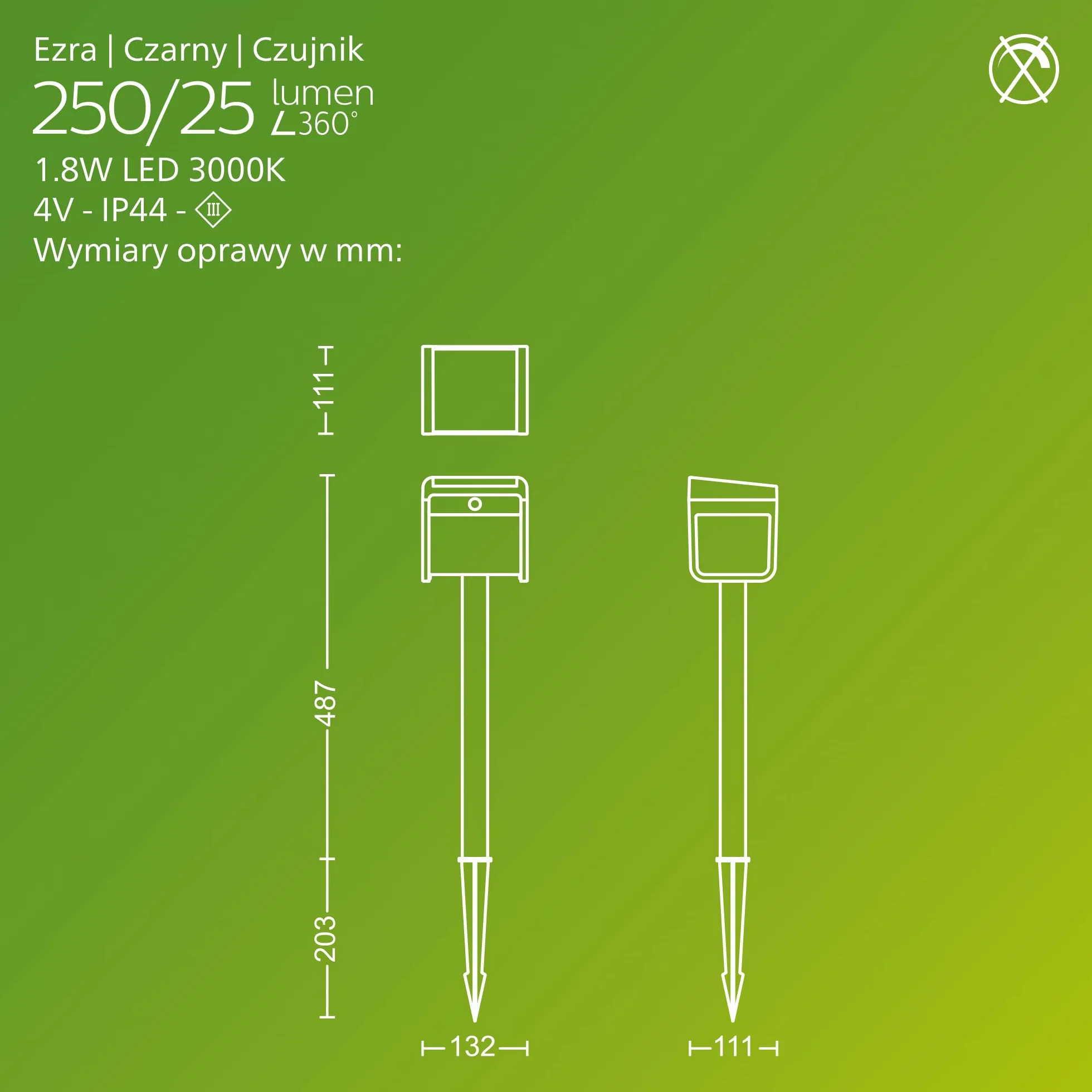 Philips Ezra UltraEfficient Zewnętrzna Lampa na Postumencie Solarna z Czujnikiem, 3000K, 250/25lm, Czarna