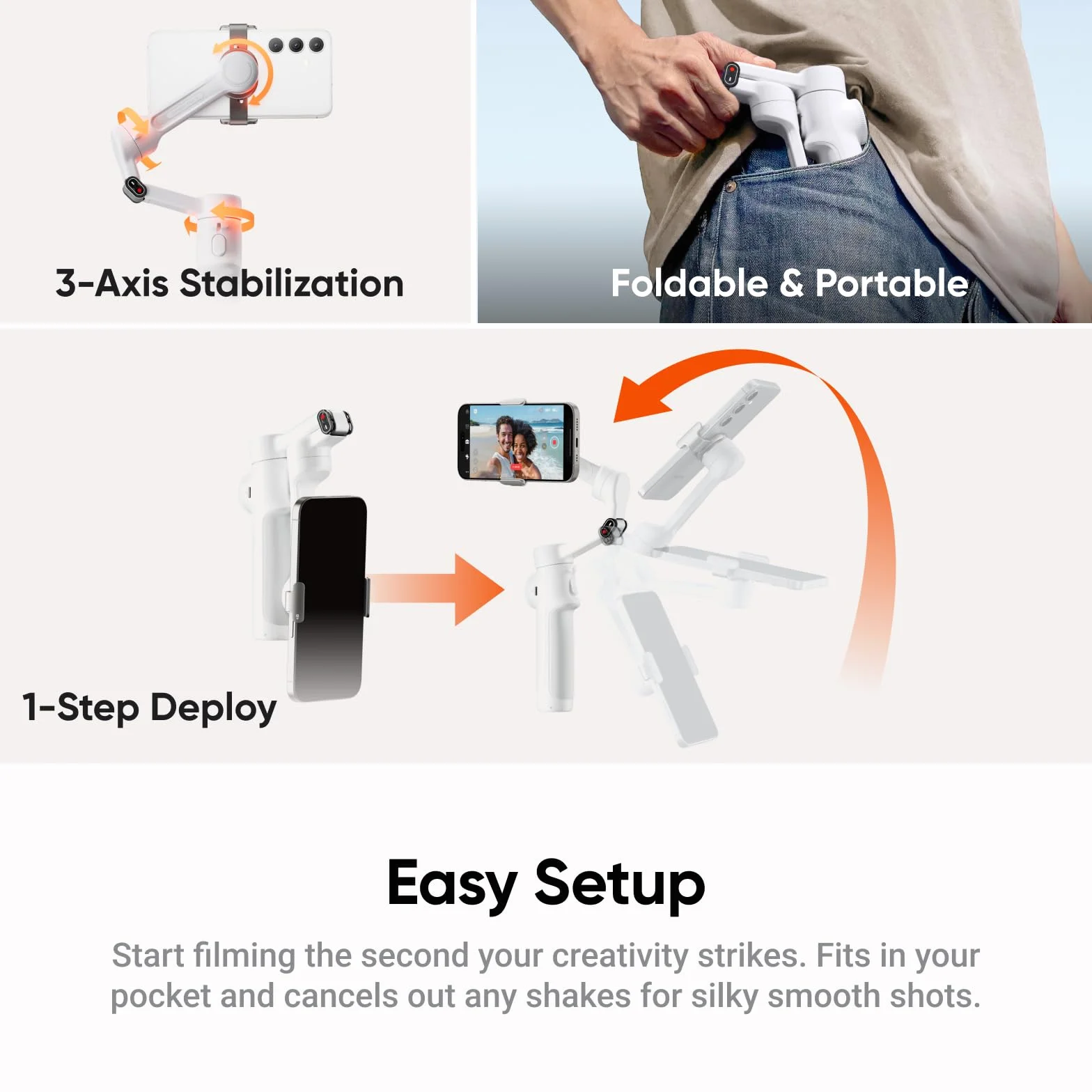 Insta360 Flow 2 biały gimbal do smartfonów AI śledzenie wielu osób zintegrowany statyw kijek do selfie