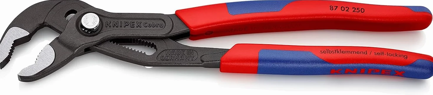 KNIPEX Cobra Szczypce nastawne do rur nowej generacji fosforanowana, szara z wąskimi, wielokomponentowymi nasadkami 250 mm, 87 02 250