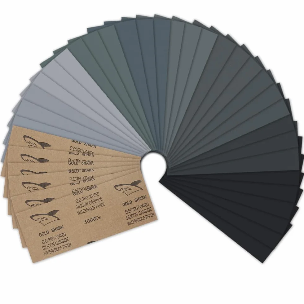 URAQT Zestaw papieru ściernego, 36 sztuk, suchy, mokry papier ścierny, ziarnistość 150/240/320/400/600/800/1000/1200/1500/2000/2500/3000, do samochodu, mebli drewnianych, lakieru, metalu, szkła,