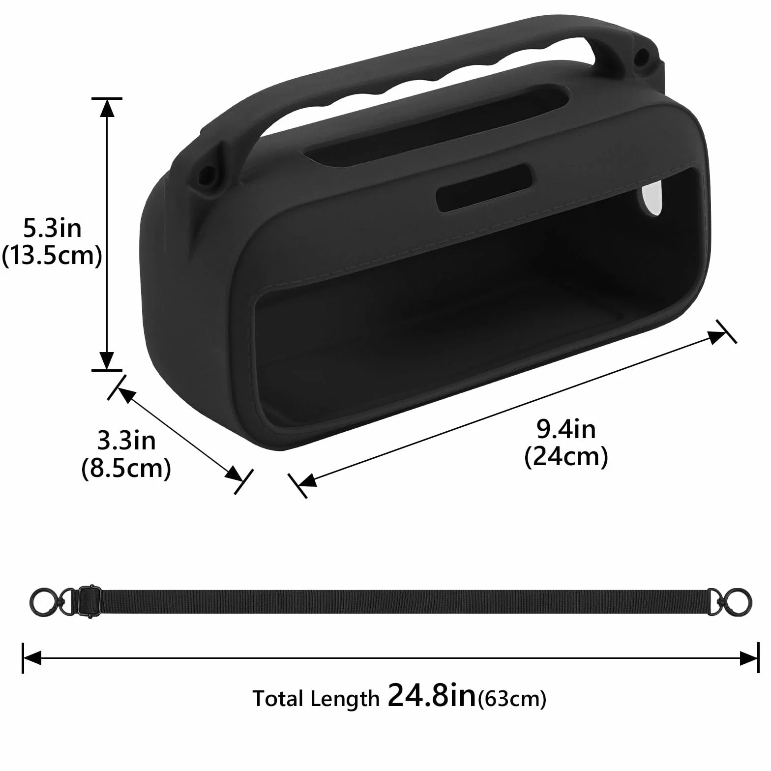 Geekria Silikonowe etui na głośnik, kompatybilne z Bose SoundLink Plus, ochronna miękka skóra, zamiennik przenośnych głośników, rękaw podróżny z paskiem na ramię (czarny)
