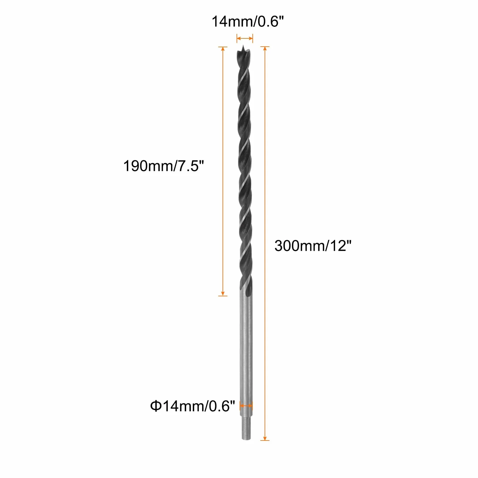 QUARKZMAN 10 szt. Wiertło Brad Punkt 14 mm / 0,6" Dia, Wiertła spiralne metryczne Brad Point z prostym chwytem do stolarki, drewna, tworzywa sztucznego, gumy, czarne 300 mm