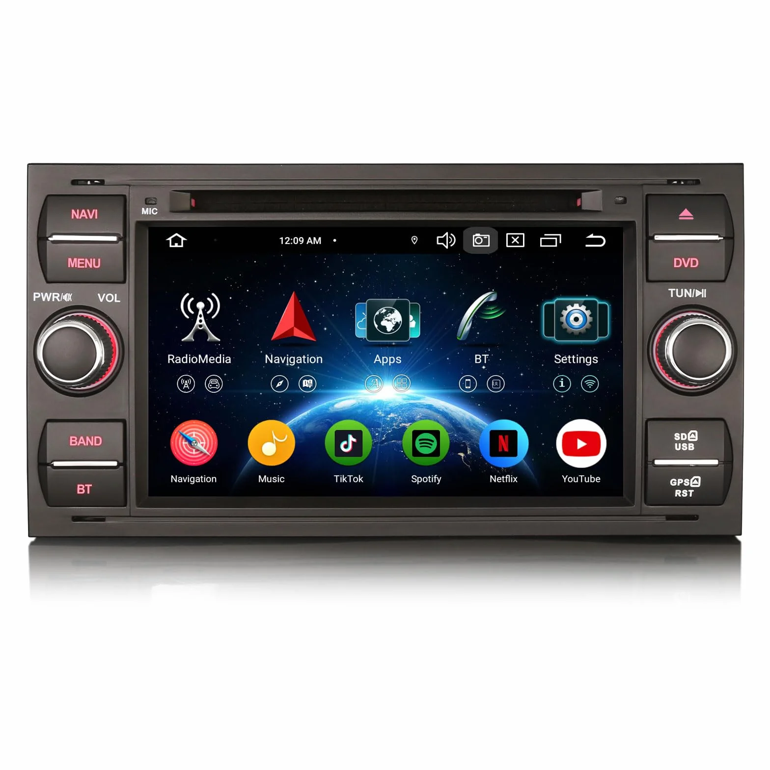 Erisin Android 16 4 GB + 64 GB 8-rdzeniowe radio samochodowe z odtwarzaczem CD, GPS, nawigacja do Ford C-Max S-Max Focus Galaxy Kuga Connect Fiesta Transit 7" ekran dotykowy CarPlay Android Auto DAB+