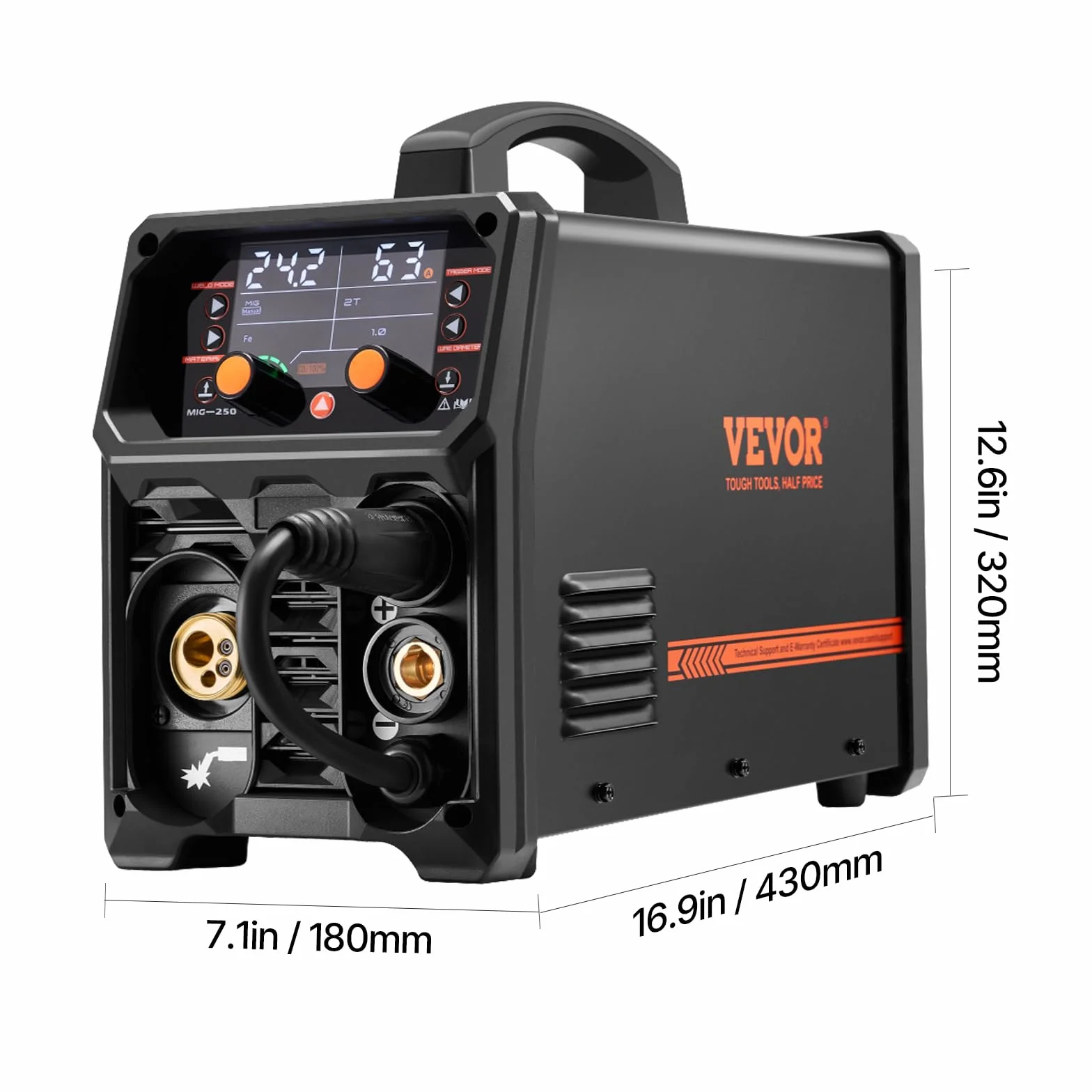 VEVOR Spawarka MIG, 250 A, spawarka synergiczna, przenośna spawarka gazowa MIG, bezgazowa, MMA, 5 w 1, z technologią Inverter IGBT, wyświetlacz LCD, latarka podnosząca TIG nie wchodzi w zakres dostawy