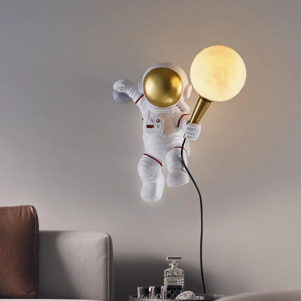 AoLa Lampa ścienna Księżyc Astronautyczna lampa ścienna do pokoju dziecięcego z przełącznikiem wewnątrz z wtyczką i kablem dziecięca lampka nocna Astronauta z nadrukiem 3D Lampka nocna do pokoju