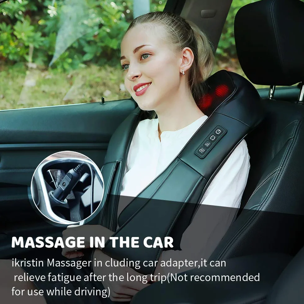Masażer szyi, głębokie tkanki, ugniatanie 3D, marki iKristin, przenośny, z ciepłem, masażer Shiatsu do szyi, pleców, ramion, stóp i nóg, wygodne prezenty dla kobiet i mężczyzn (czarny)