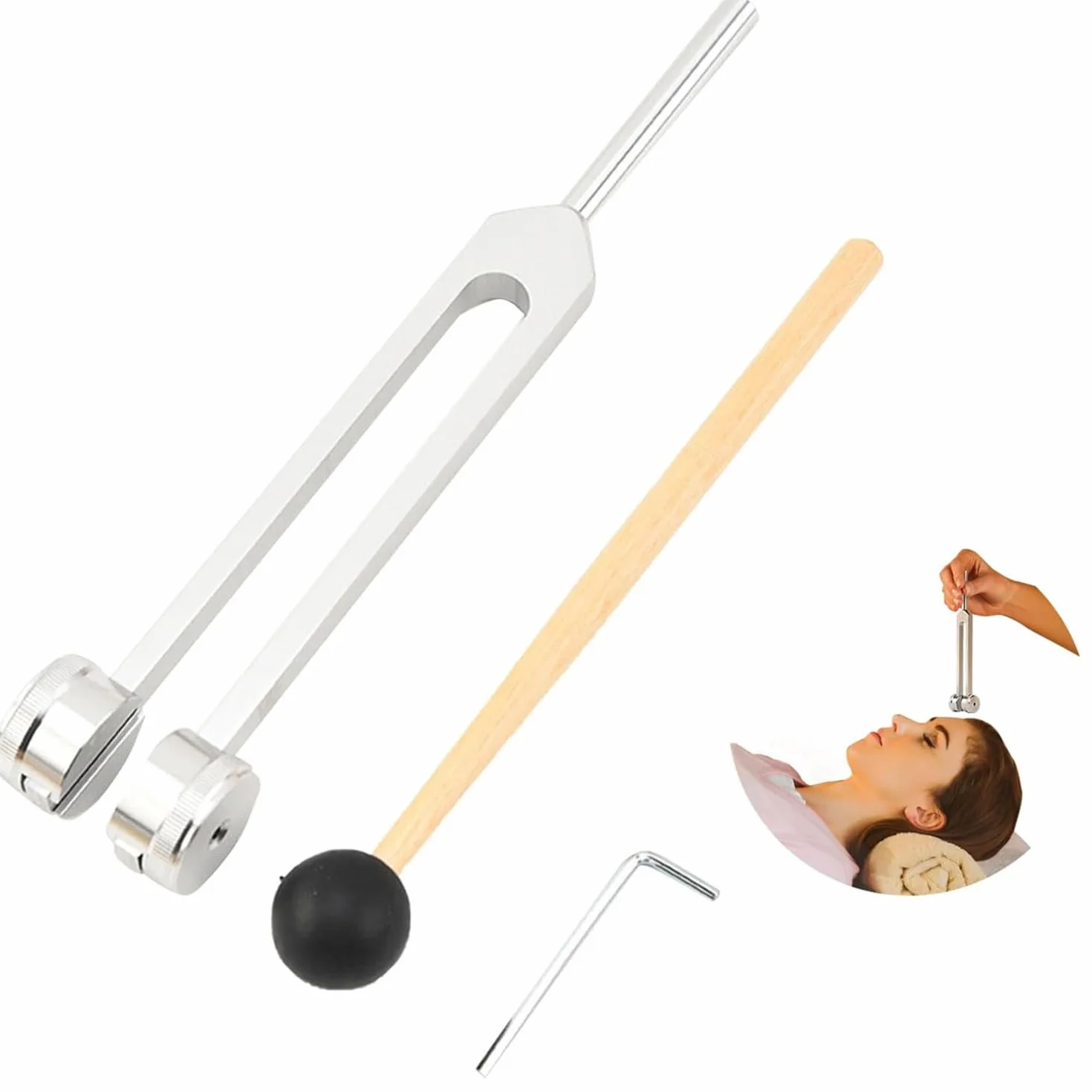 Aluminiowy kamerton 128 Hz, kamerton terapeutyczny, medyczny kamerton, medyczne narzędzie zdrowotne z silikonowym młotkiem i narzędziem do naprawy dźwięku, wibracji