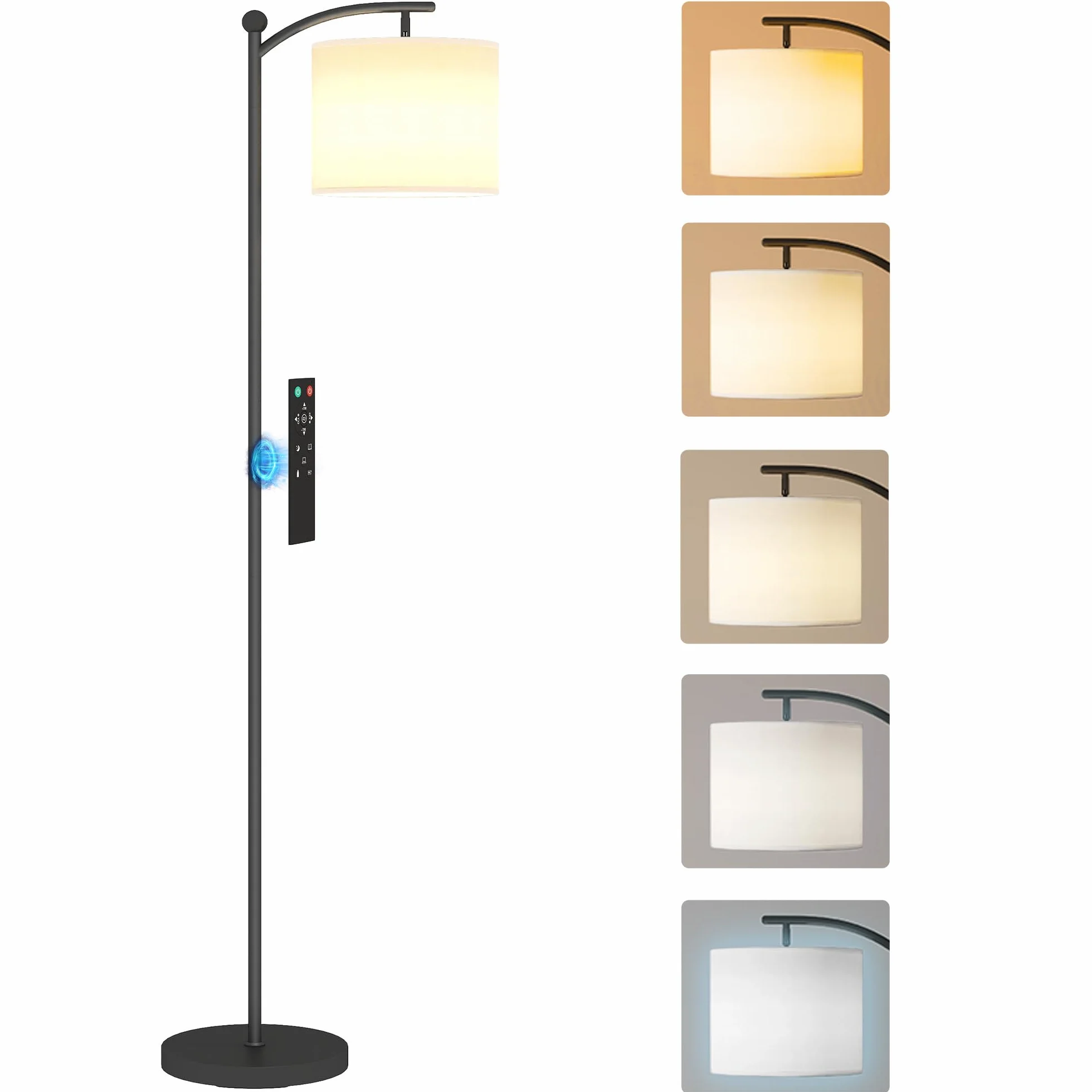 HOMCOM Lampa stojąca, do salonu, nowoczesna, możliwość ściemniania, 2 temperatury barwowe, pilot zdalnego sterowania, 60 minut, timer, do salonu i sypialni, 160 cm, czarna