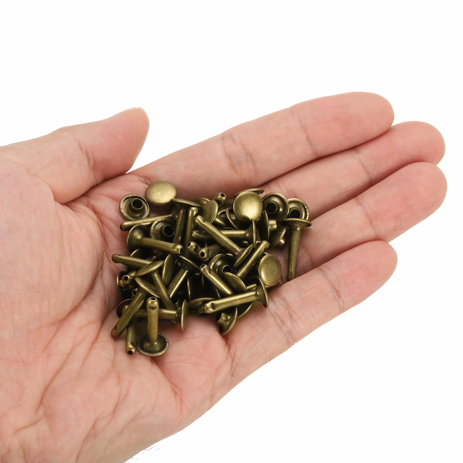QUARKZMAN Zestaw 60 podwójnych zaślepek skórzanych nitów, 9x16 mm okrągły kaptur metalowe nity do obróbki skóry pasek tkanina kołnierz torba naprawa dekoracja, brąz