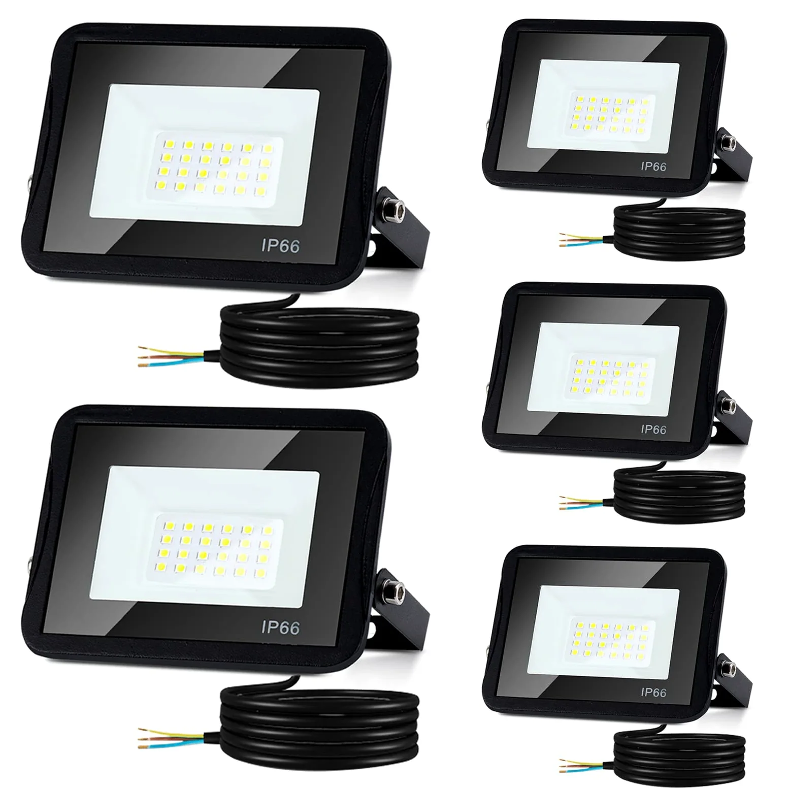 Reflektor LED, 5 x 50 W, zewnętrzny reflektor LED, 4250 lm, super jasny, 6000 K, zimna biel, reflektor budowlany, IP66, do ogrodu, garażu, hotelu, dekoracja (bez wtyczki)
