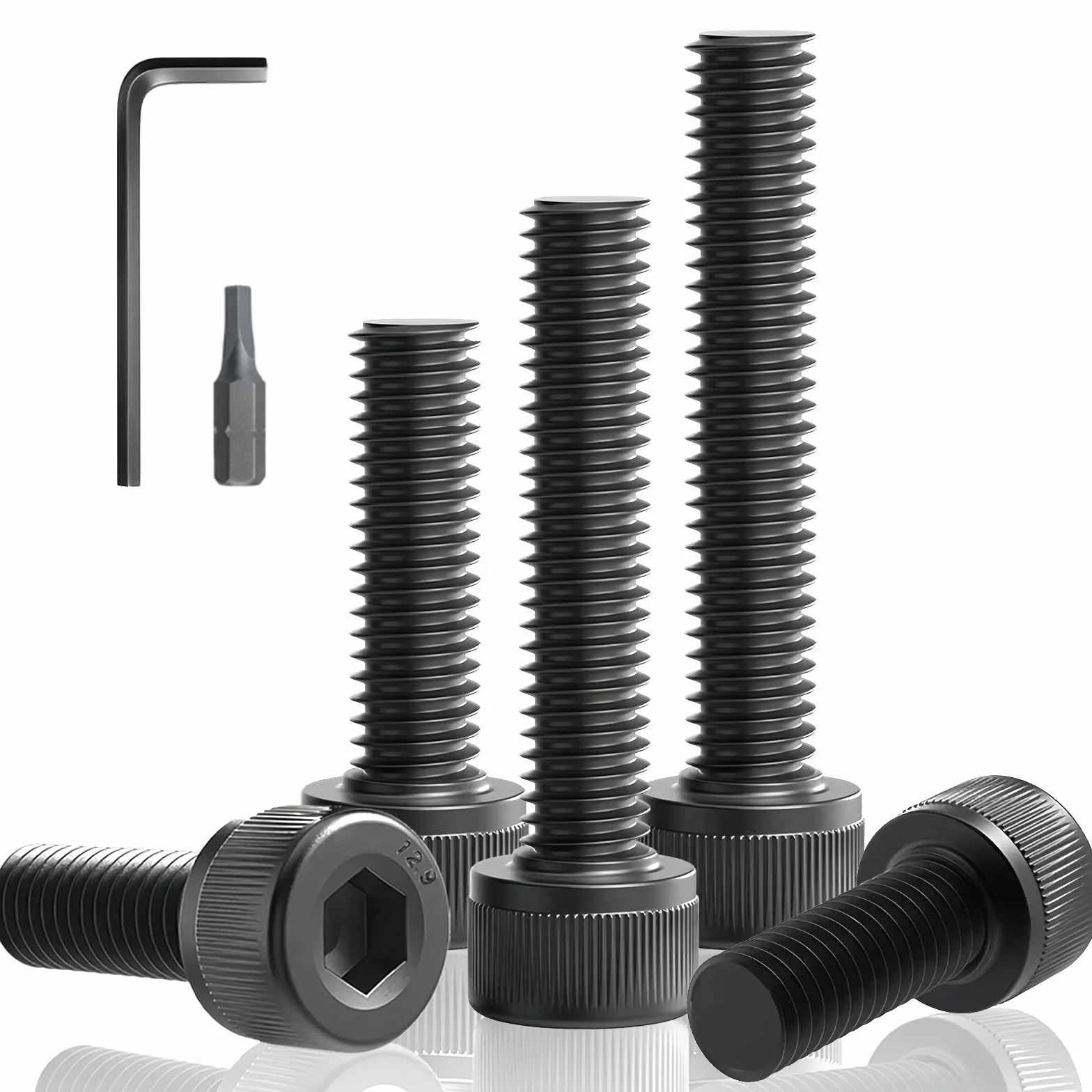 70 sztuk śrub M3 x 30, czarne, śruby z łbem cylindrycznym M3, śruby cylindryczne z gniazdem sześciokątnym, D912 12,9-klasyczna stal węglowa śruby imbusowe pełny gwint, z kluczem