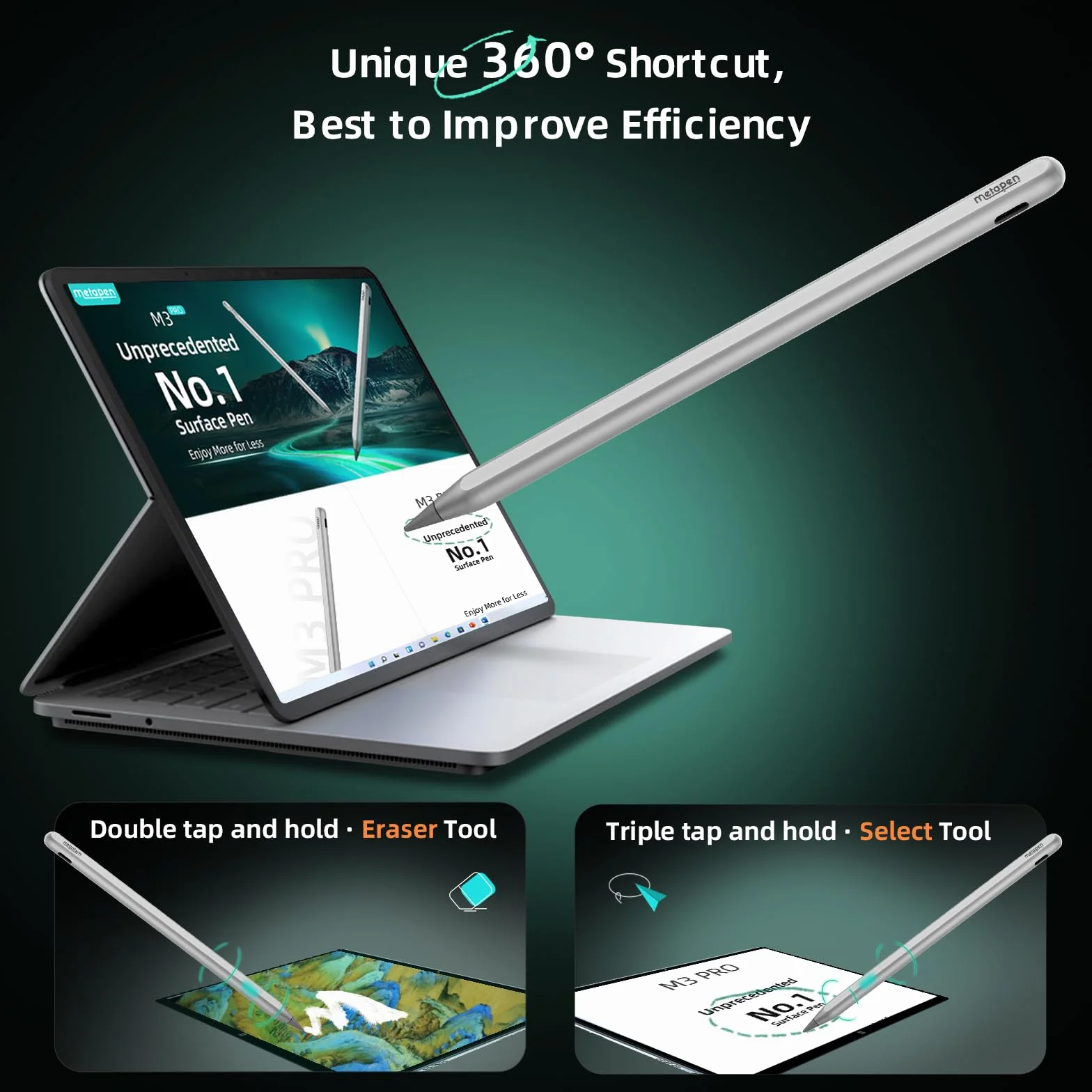 Metapen M3 Pro rysik powierzchniowy 360°, ciśnienie 4096, czuły, powierzchnia Pro 7/7+/8/9/X, Surface Go 3, Book 3, laptop 4/Studio 2, ASUS VivoBook Flip 14