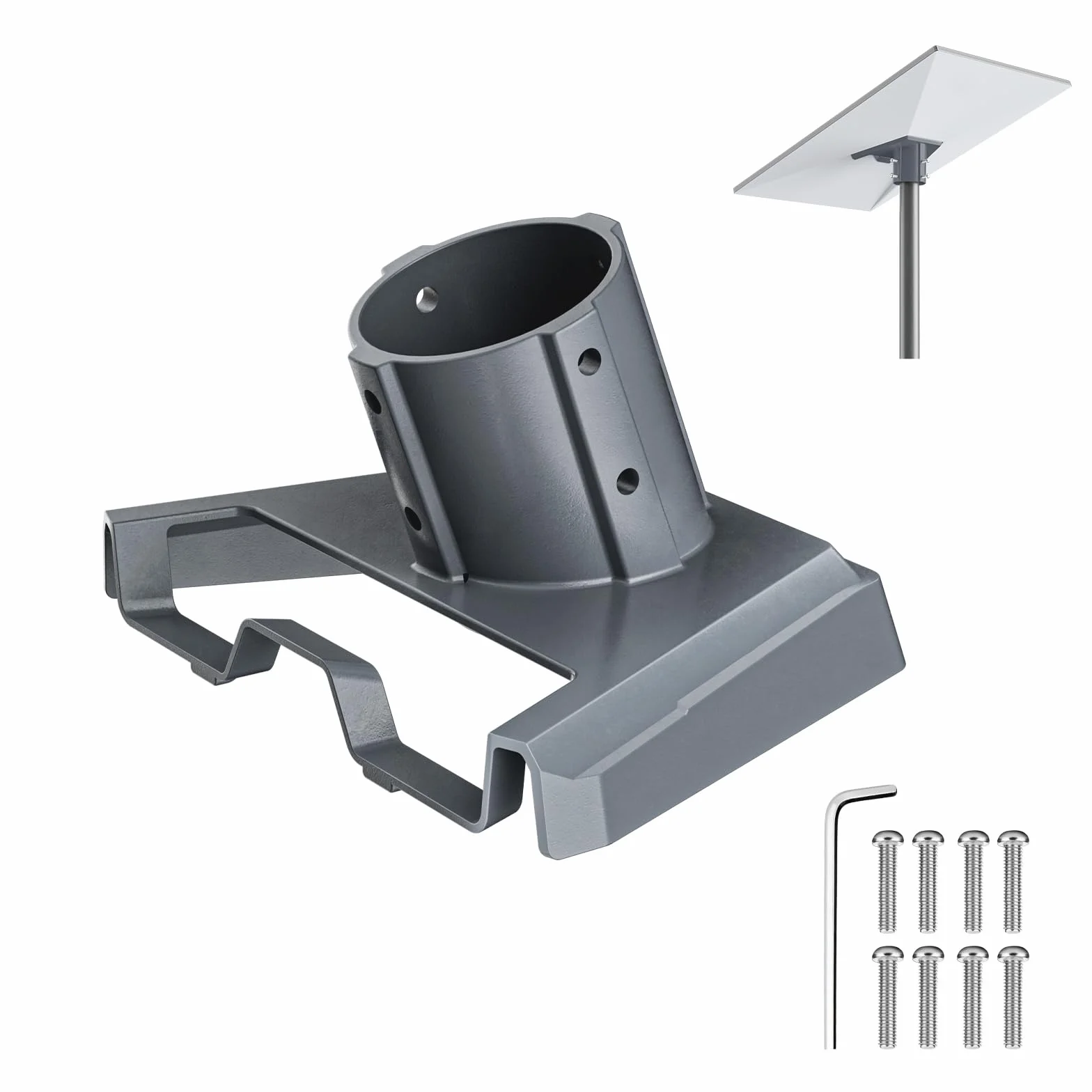 Ulepszony adapter Starlink V3 – pasuje do drążków 1"-2", stop aluminium z 8-śrubowym mocowaniem, odchylany dla optymalnego wyrównania, powlekany proszkowo dla odporności na działanie czynników