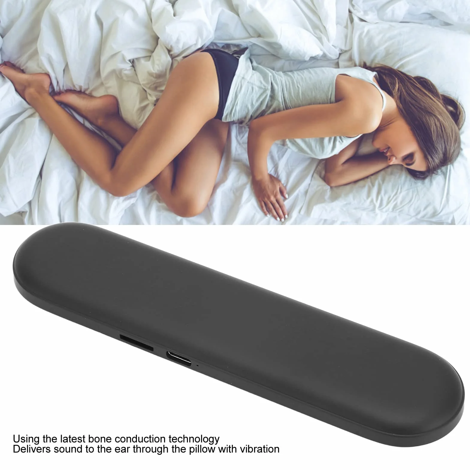 Głośnik na poduszkę, przenośny głośnik do spania Mini Bone Sound ze stereofonicznym basem, Głośnik do głębokiego snu (BLACK)