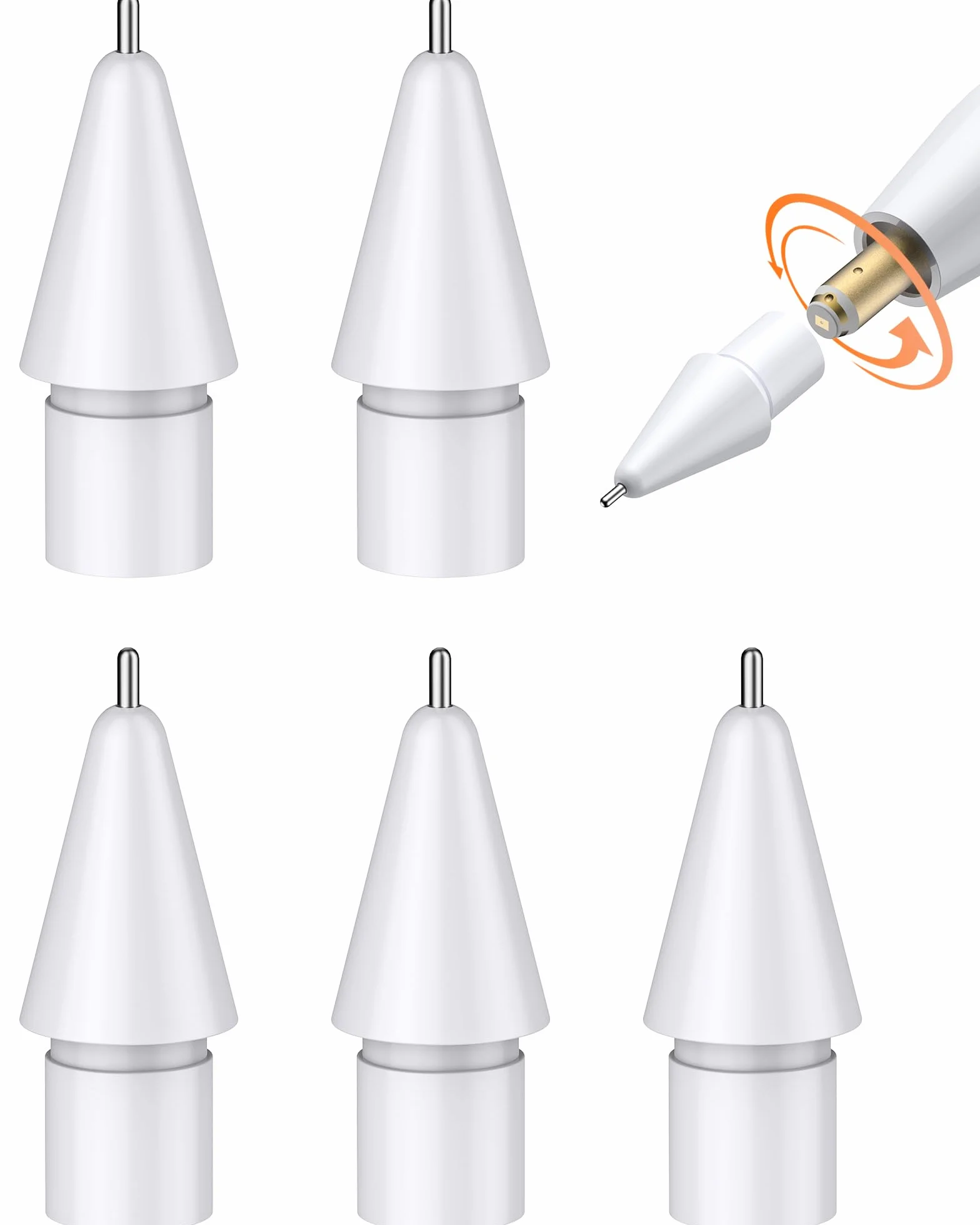 Końcówki zamienne kompatybilne z Apple Pencil 1/2/Pro/USB-C, 5 sztuk, spiczaste